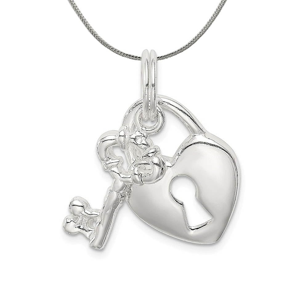 Black Bow Sterling Silver Heart Lock & Key Charm Necklace - Elegant Jewelry Gift for Women, Valentine's Day, Anniversary & Special Occasions