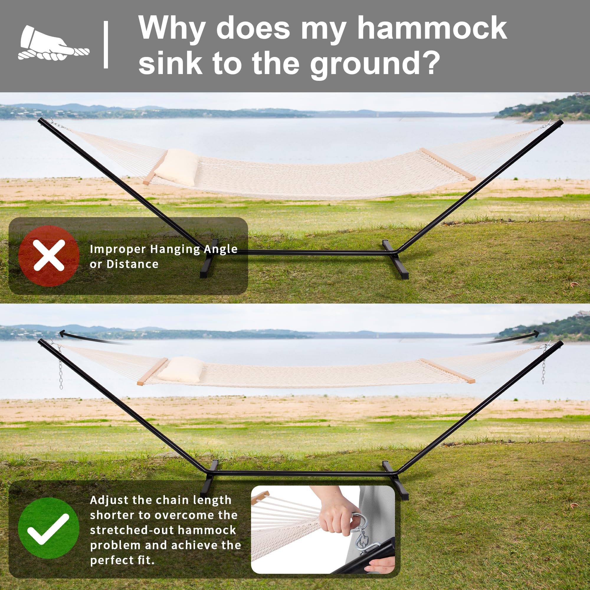 SUNCREAT Double Outdoor Hammock with Stand - Portable 2 Person Cotton Rope Hammock for Backyard, Garden, Patio, Beach & Camping | Perfect for Relaxation, Lounging & Outdoor Adventures
