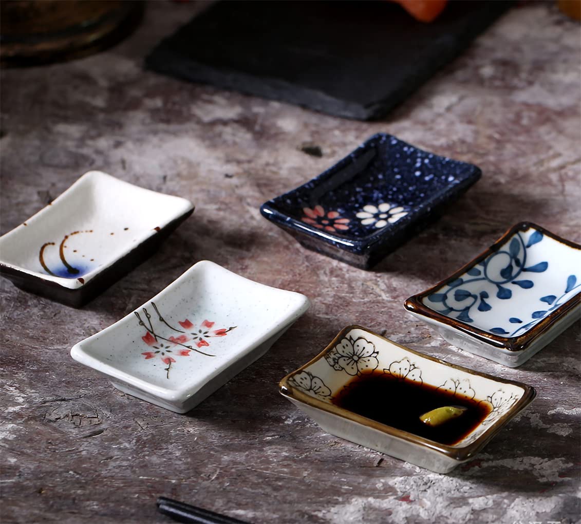 WAIT FLY 5-Piece Set Hand-Painted Blue Dot Porcelain Rectangular Side Dishes Bowls - Perfect for Sushi Soy Sauce, Seasoning, and Dipping Sauces | Ideal for Japanese Cuisine, Restaurants, and Home Dining