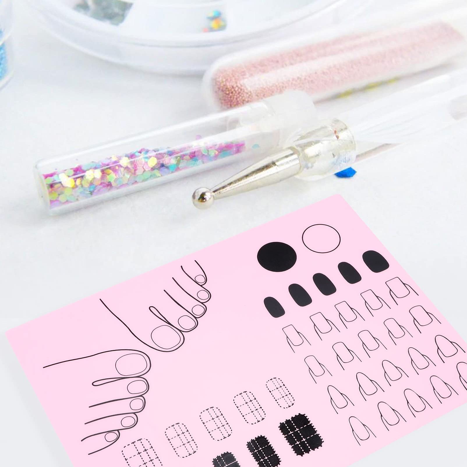 Silicone Manicure Practice Mat for Acrylic Nail Art - DIY Nail Art Tool with Gold Hair Stick & Chopstick Holder - Perfect for Salon, Home Manicure & Nail Art Training
