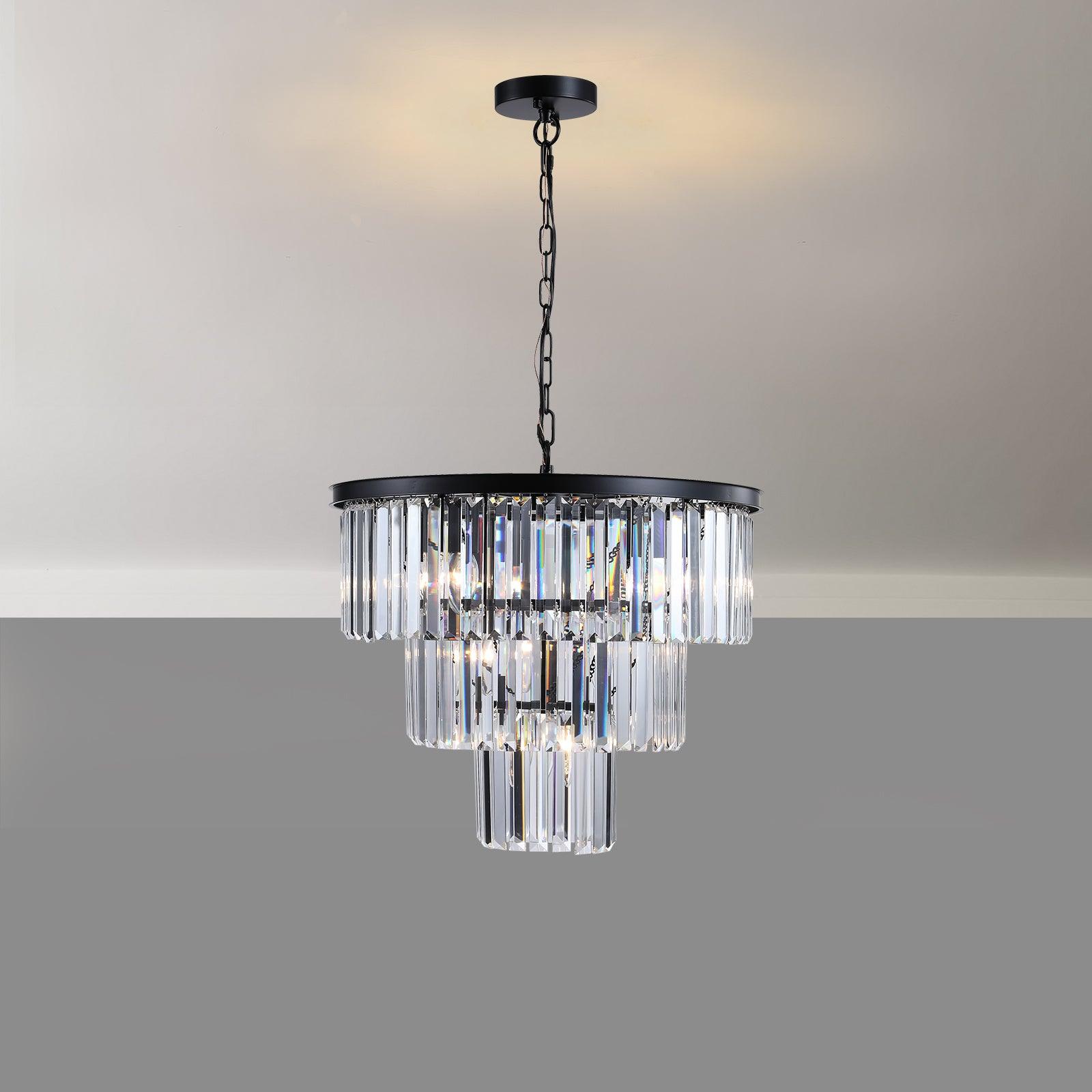 Black Luxury Crystal Chandelier - Modern 19.7 Inch Hanging Pendant Light Fixture for Dining Room, Bedroom & Living Room - Elegant Home Decor Lighting for Weddings, Restaurants and Luxury Interiors