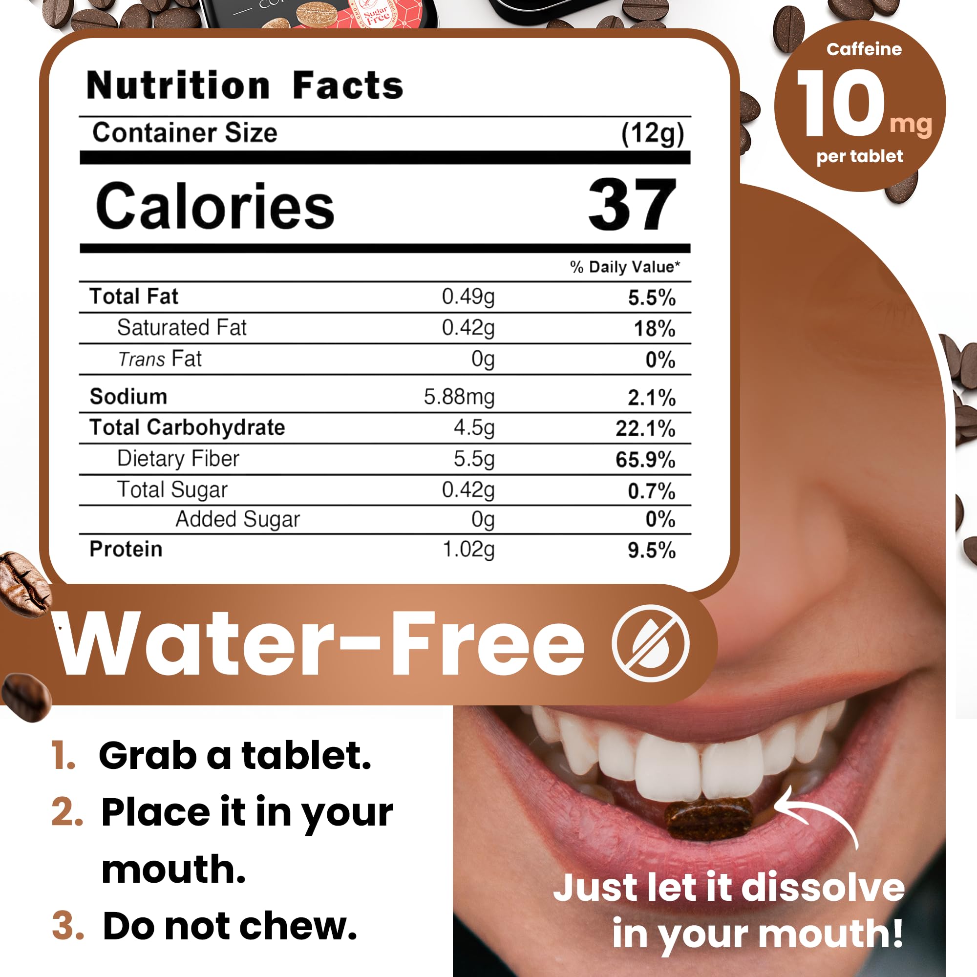 PRIFA Sugar-Free Coffee Tablets (250 Count) - Natural Keto, Gluten Free, Vegetarian, Non-GMO Caffeine Candies - Perfect for Office, Travel & Energy Boost (Latte Flavor)