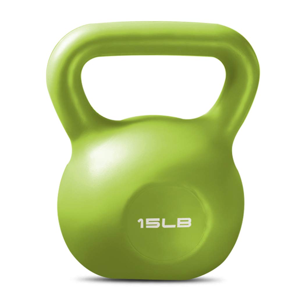 DPPAN 15lb Vinyl Coated Cast Iron Kettlebell - Wide Flat Base & Comfort Grip for Weightlifting, Bodybuilding, Home Gym & Weight Loss - Perfect for CrossFit, HIIT & Functional Training (Green)
