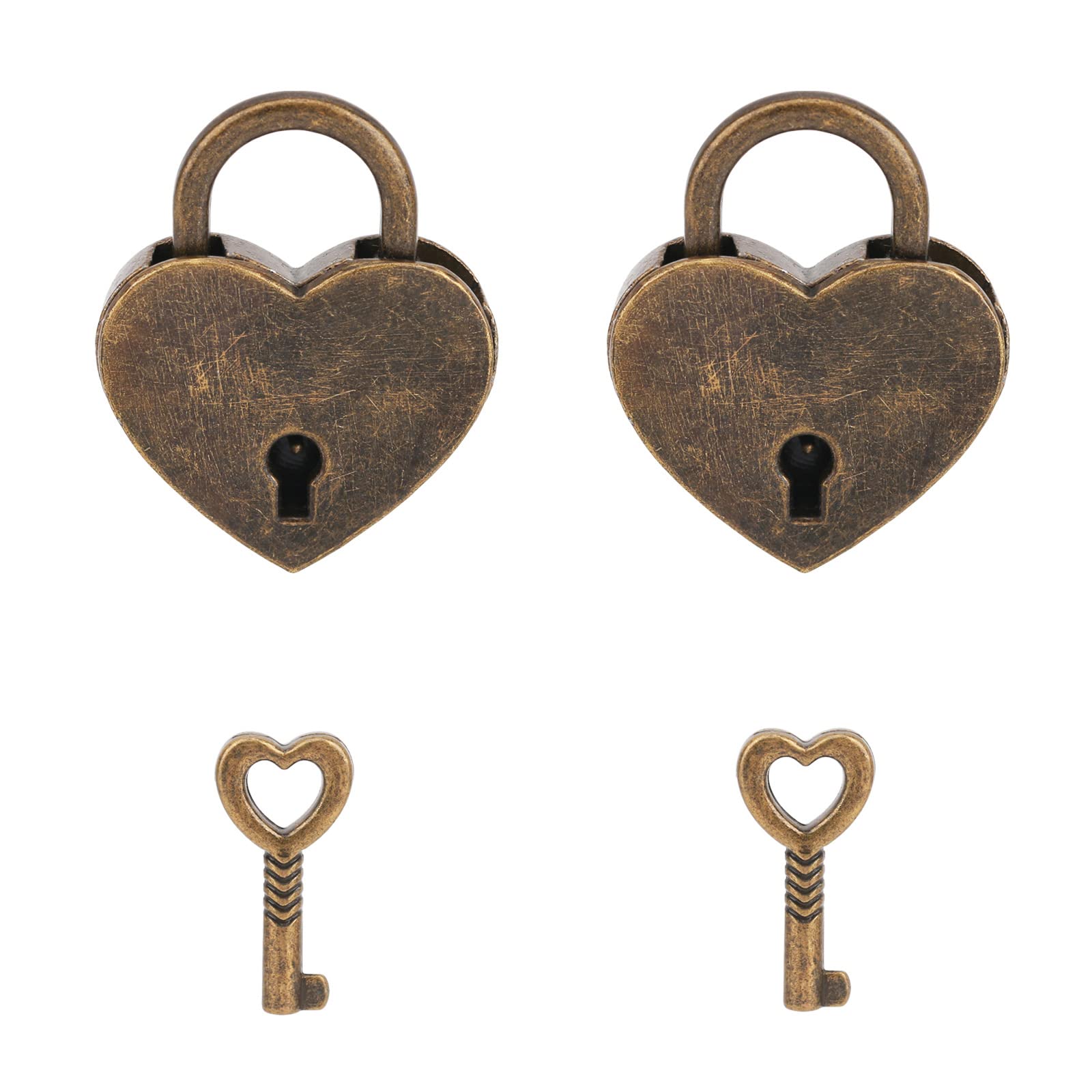 VeYocilk 2 PCS Mini Bronze Heart Shaped Padlocks with Keys - Small Cute Heart Locks for Jewelry Box, Diary, Handbag, Makeup Bag - Perfect for Valentine's Gifts, Love Notes & Romantic Keepsakes