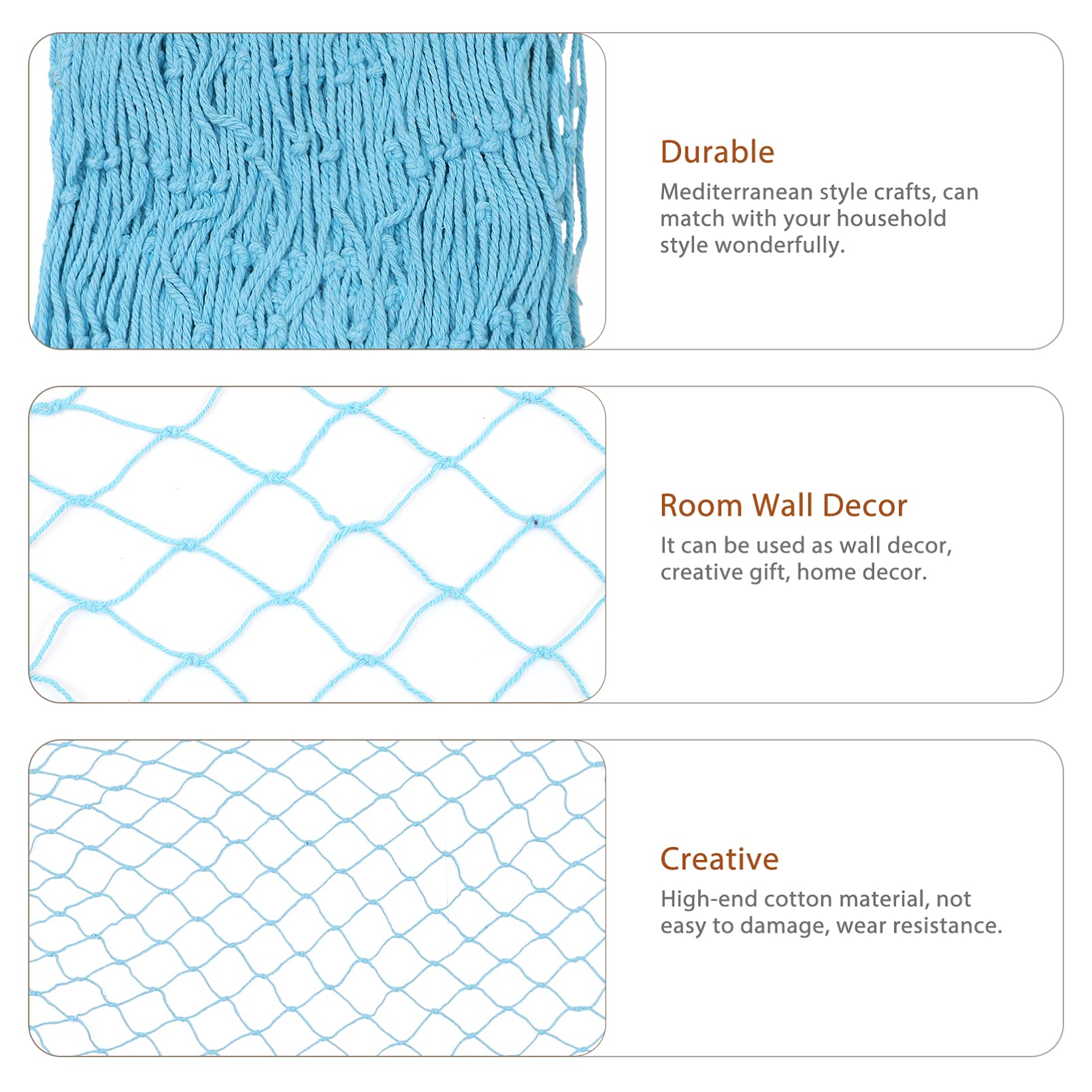 iplusmile Rustic Nautical Fishing Net Wall Decor - Mediterranean Style Rope Hanging Fish Net for Beach Themed Home Decor, Perfect for Weddings, Parties & Coastal Living Spaces (Sky Blue)