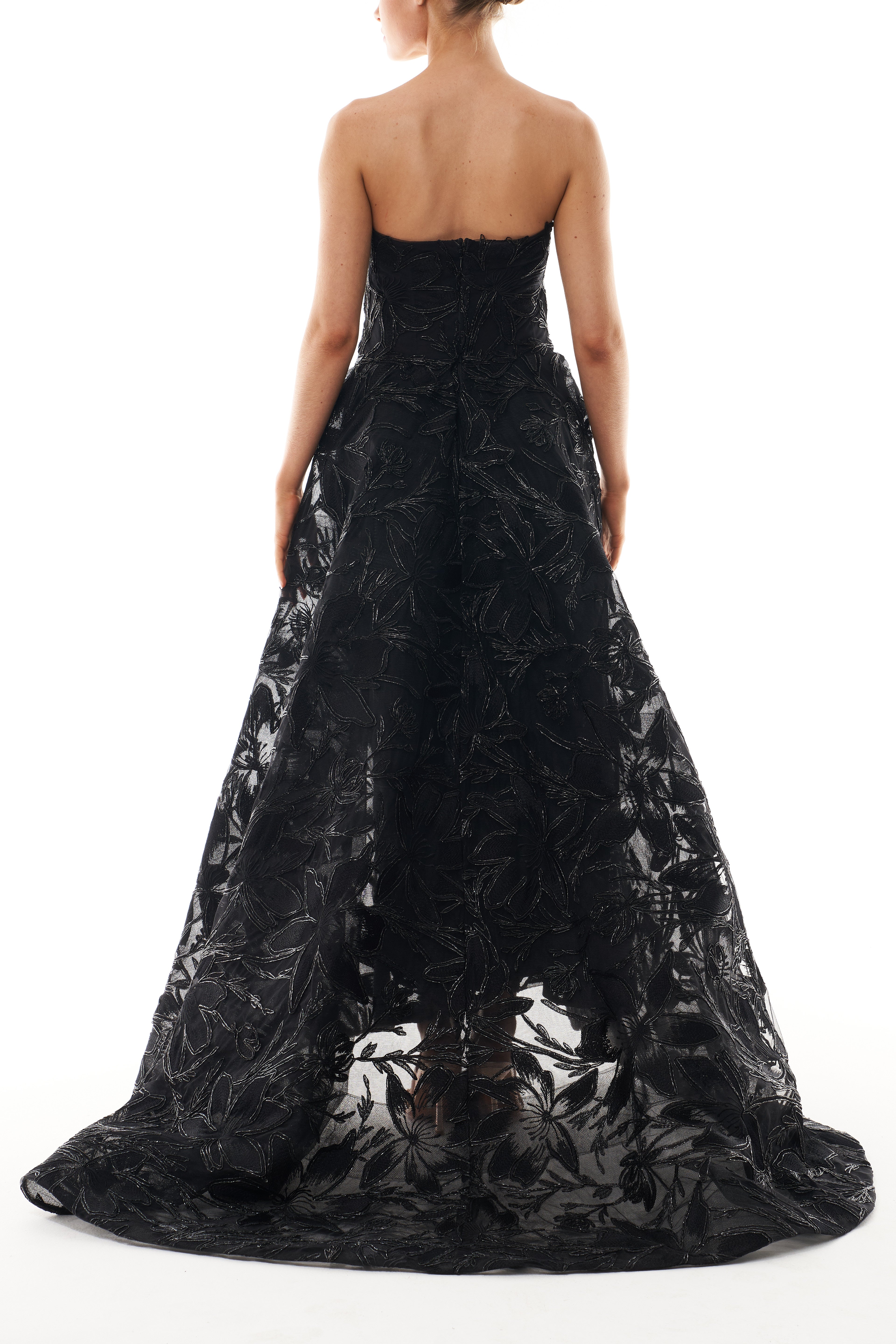 Elegant Embroidered Column Gown with Train - Formal Evening Dress for Weddings, Galas & Special Occasions