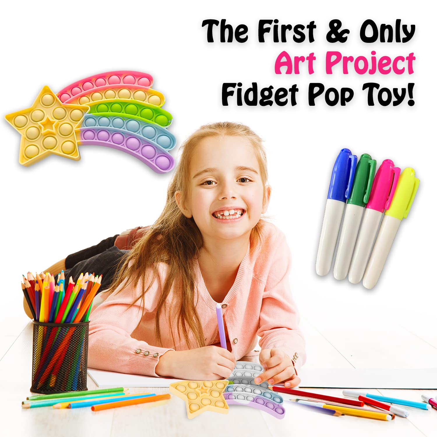 Star Pop Its Fidget Toy - Christmas Arts & Crafts Sensory Game for Kids with Markers | Stress Relief Popper Toy for Toddlers, Boys & Girls | Stocking Stuffers, Birthday Gifts & Classroom Activities