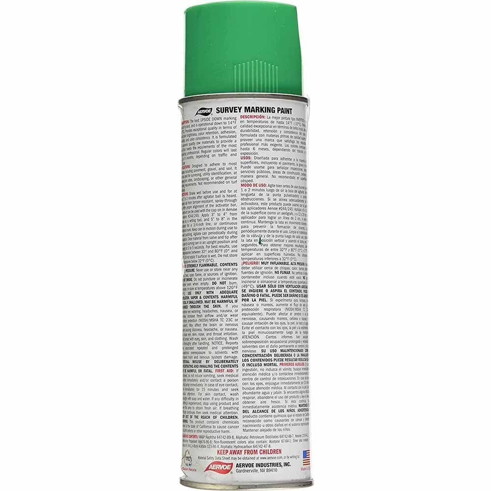 Aervoe 204 17 oz. Green Survey Marking Paint - High Visibility, Fast Drying for Construction, Landscaping & Utility Marking