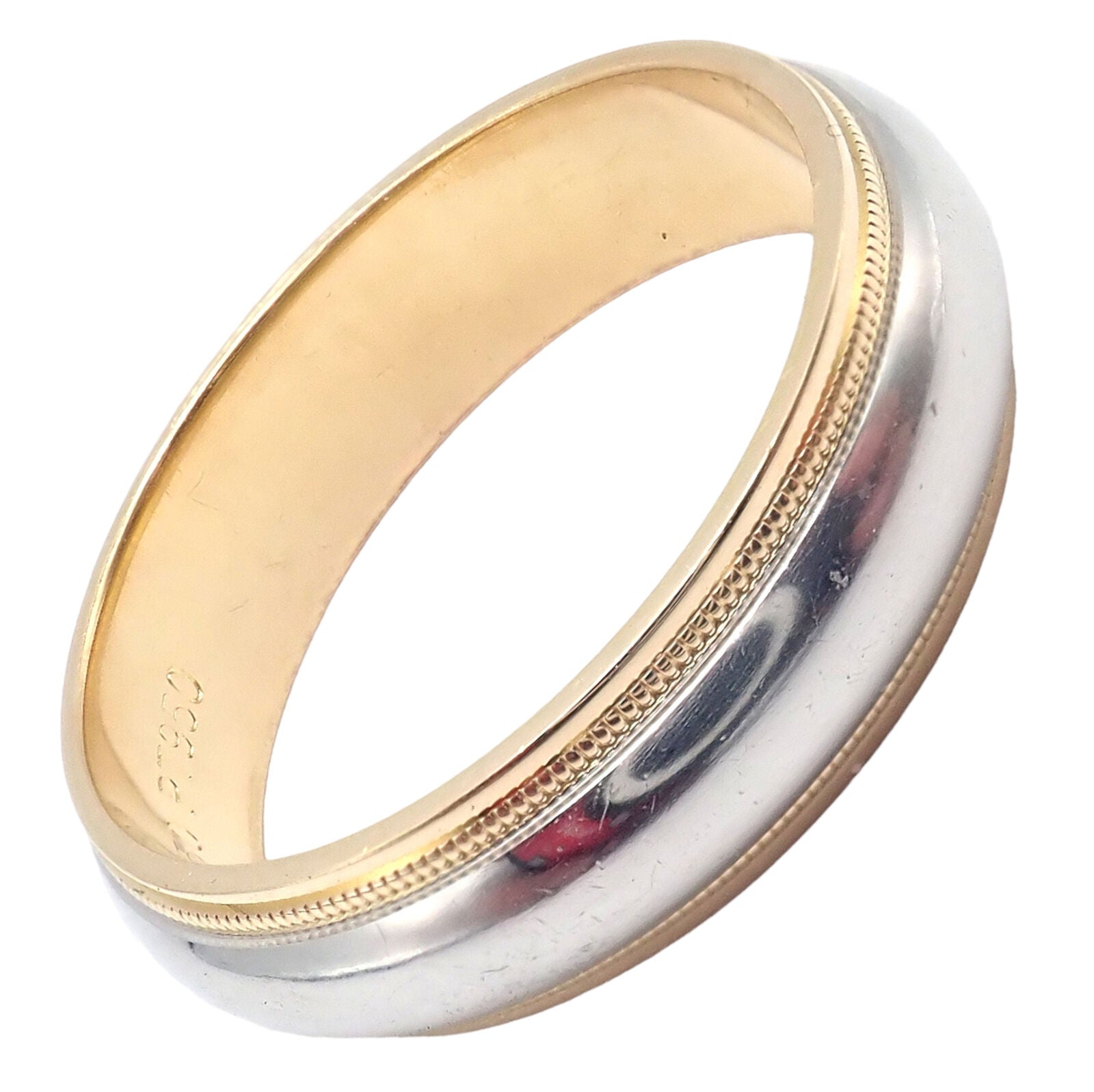 Tiffany & Co. 18k Yellow Gold Platinum 6mm Wedding Band Classic Milgrain Ring Size 10 - Perfect for Engagement, Anniversary & Special Occasion Gifts
