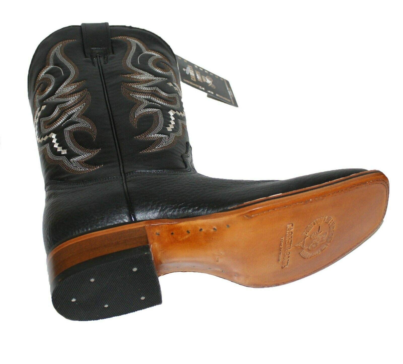 Dona Michi Men's Genuine Deer Skin Leather Cowboy Boots - Western Square Toe Rodeo Boots for Men - Black Size 8.5 - Perfect for Country Dancing, Rodeo Events & Western Fashion