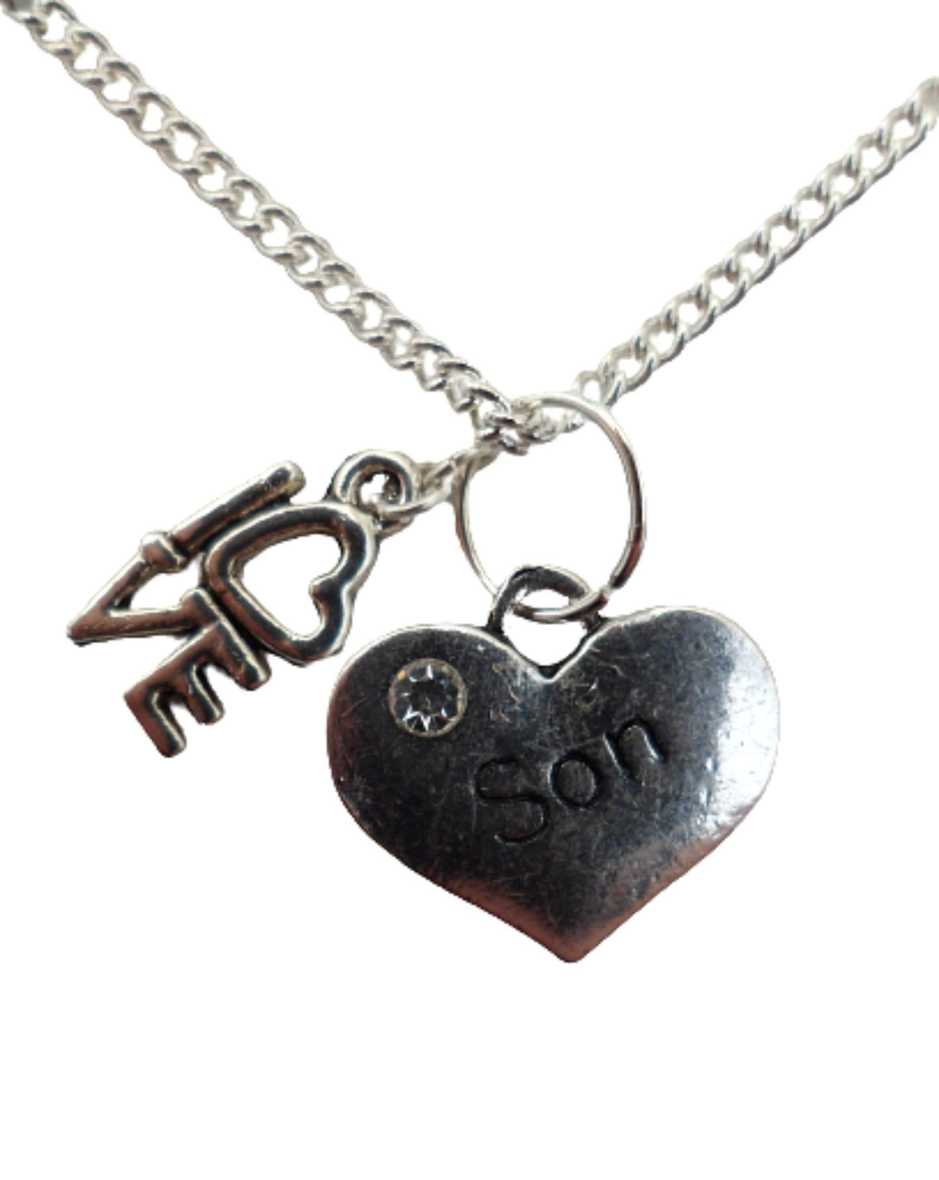 Sterling Silver Plated Heart Pendant Necklace for Women - Elegant Son Love Jewelry Gift with Gemstone Charm - Perfect for Mother's Day, Birthday & Anniversary Gifts