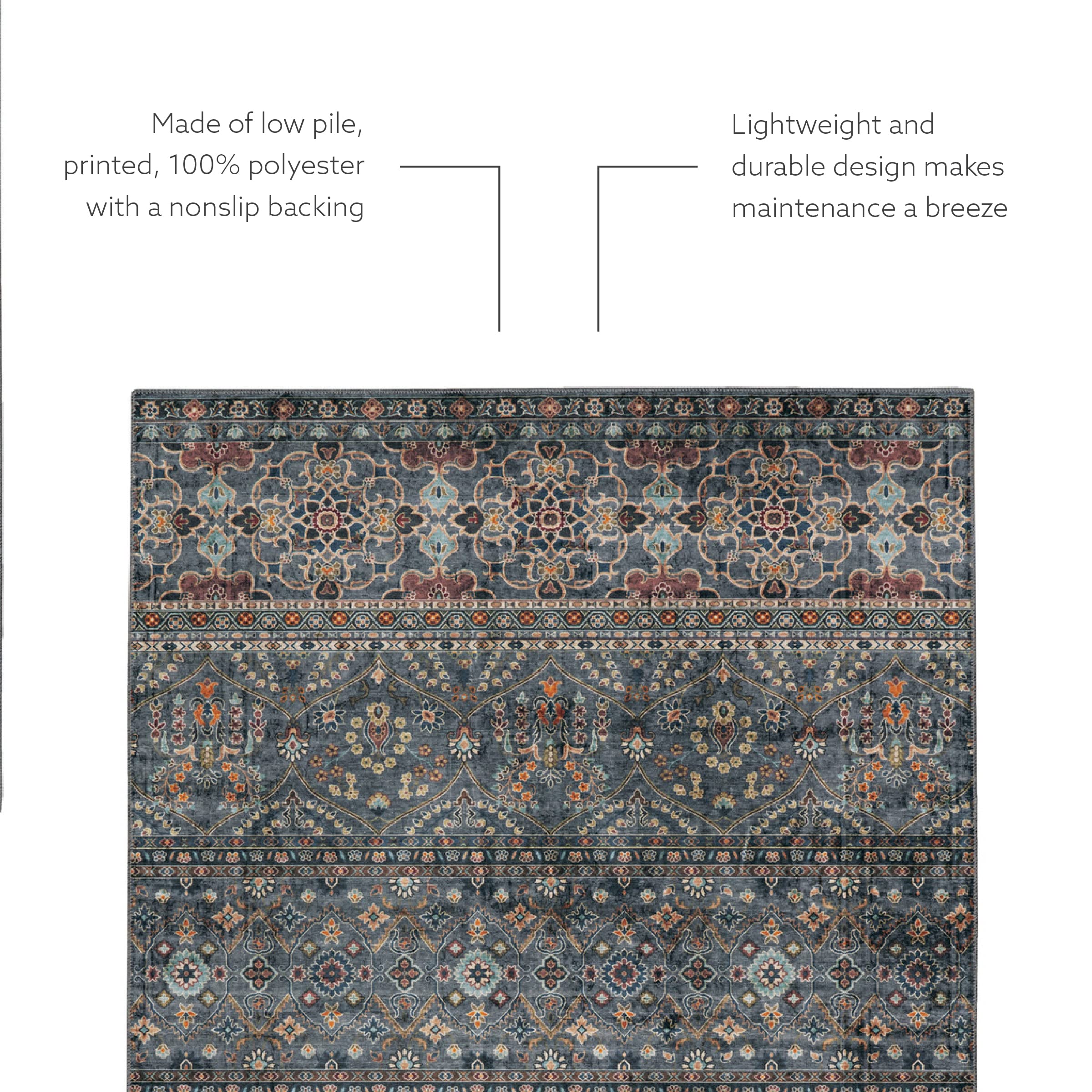 Linon Washable Area Rug 5' x 7' - Jasper Teal & Ivory Indoor/Outdoor Rug - Soft Non-Slip Floor Mat for Living Room, Bedroom, Patio & Office Decor