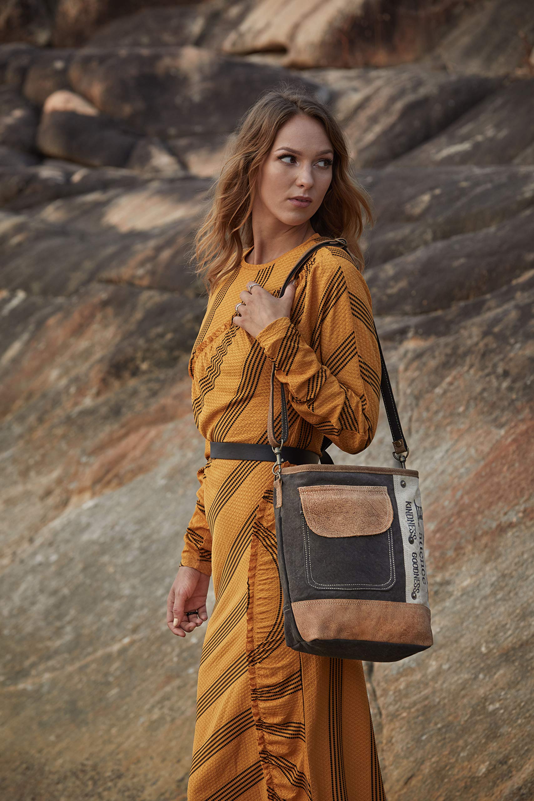Eco-Friendly Upcycled Canvas Crossbody Bag with Genuine Leather Trim - Perfect for Travel, Shopping & Everyday Use