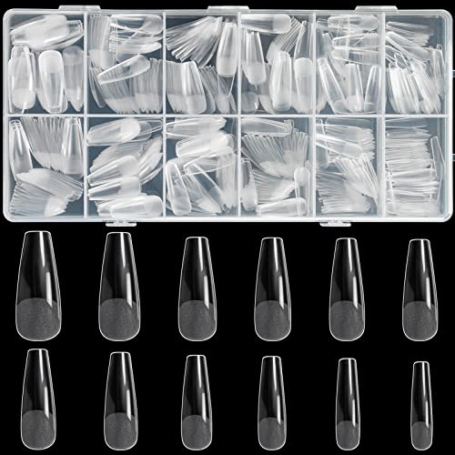 480PCS Ballerina Nail Tips - 12 Sizes Soft Gel Half Matte Clear Coffin False Nails, Full Cover Artificial Nails for Salon & DIY Manicure at Home | Perfect for Wedding, Party & Special Occasions