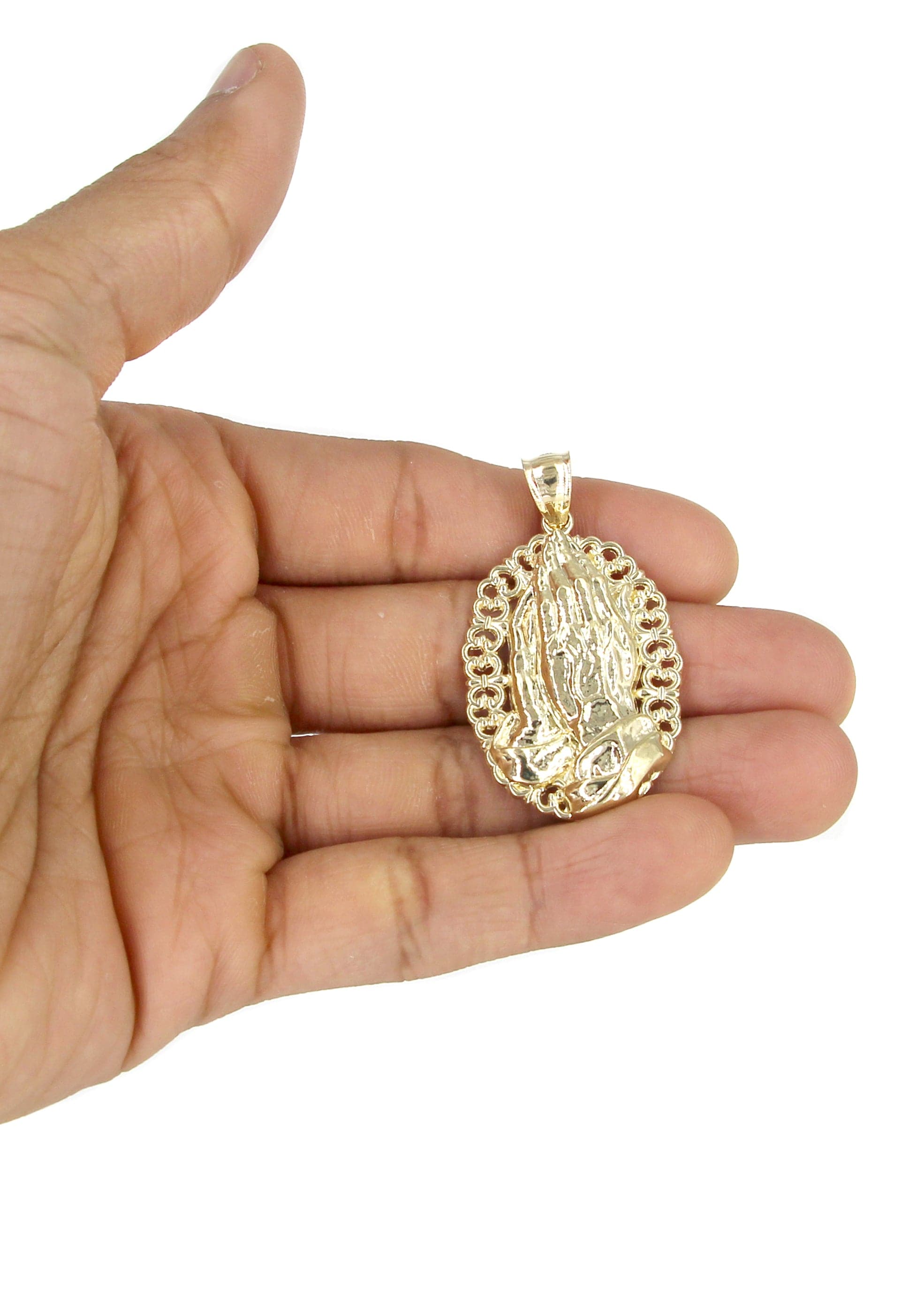 10K Yellow Gold Praying Hands Necklace - 16.1 Grams Religious Jewelry for Women & Men - Perfect for Church, Baptism, First Communion & Daily Wear