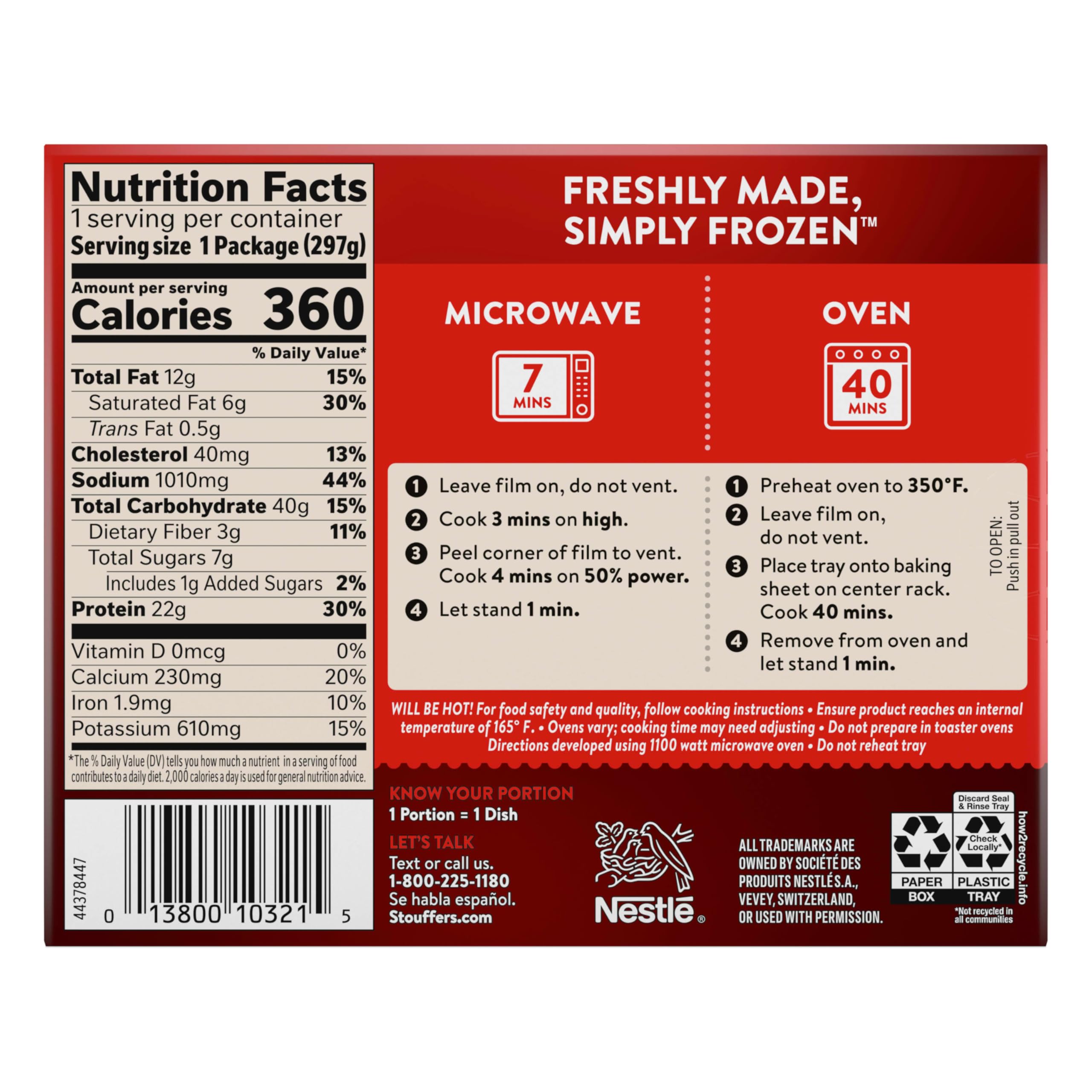 Stouffer's Classic Lasagna with Meat Sauce - Single Serve Frozen Meal | Microwave & Oven Ready | Quick & Easy Dinner for One | Perfect for Busy Weeknights, Office Lunches & College Dorm Meals