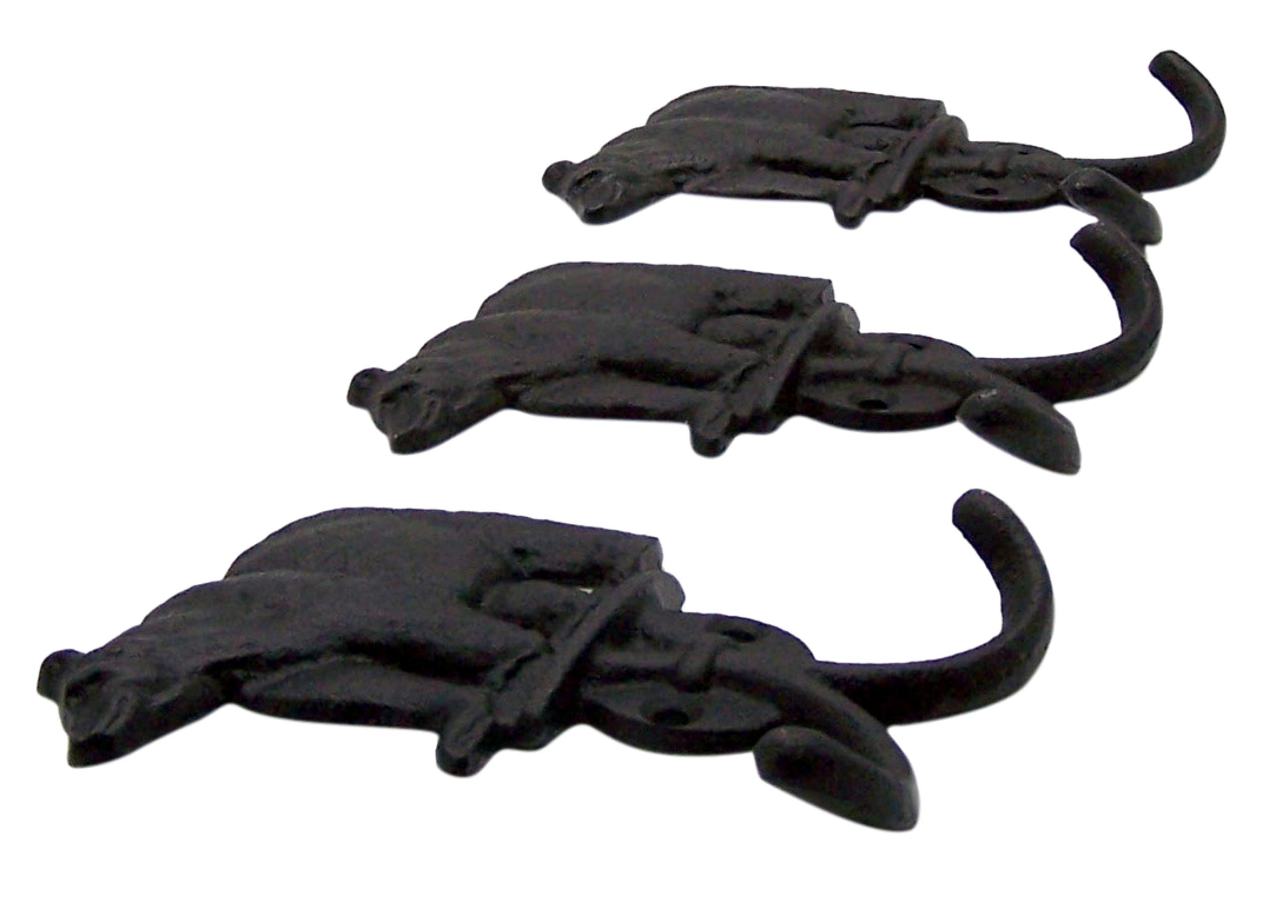 Rustic Black Bear Cast Iron Wall Hooks Set of 3 - 5.25 Inch Heavy Duty Coat Hangers for Entryway, Mudroom, Bathroom & Farmhouse Decor - Perfect for Hanging Coats, Hats, Bags & Towels