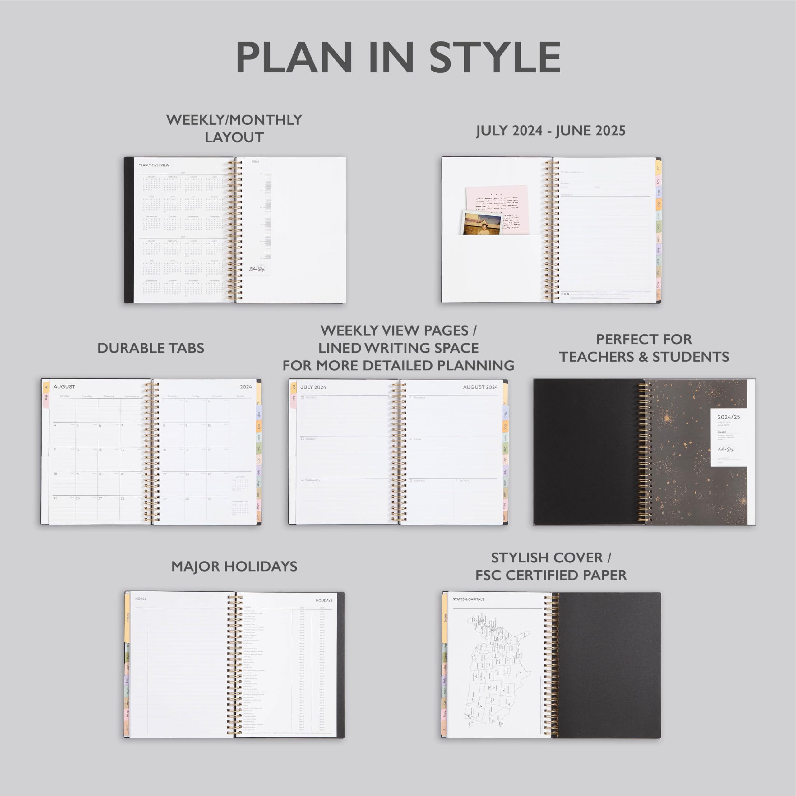 Blue Sky 2024-2025 Academic Planner - Weekly & Monthly Organizer, 5