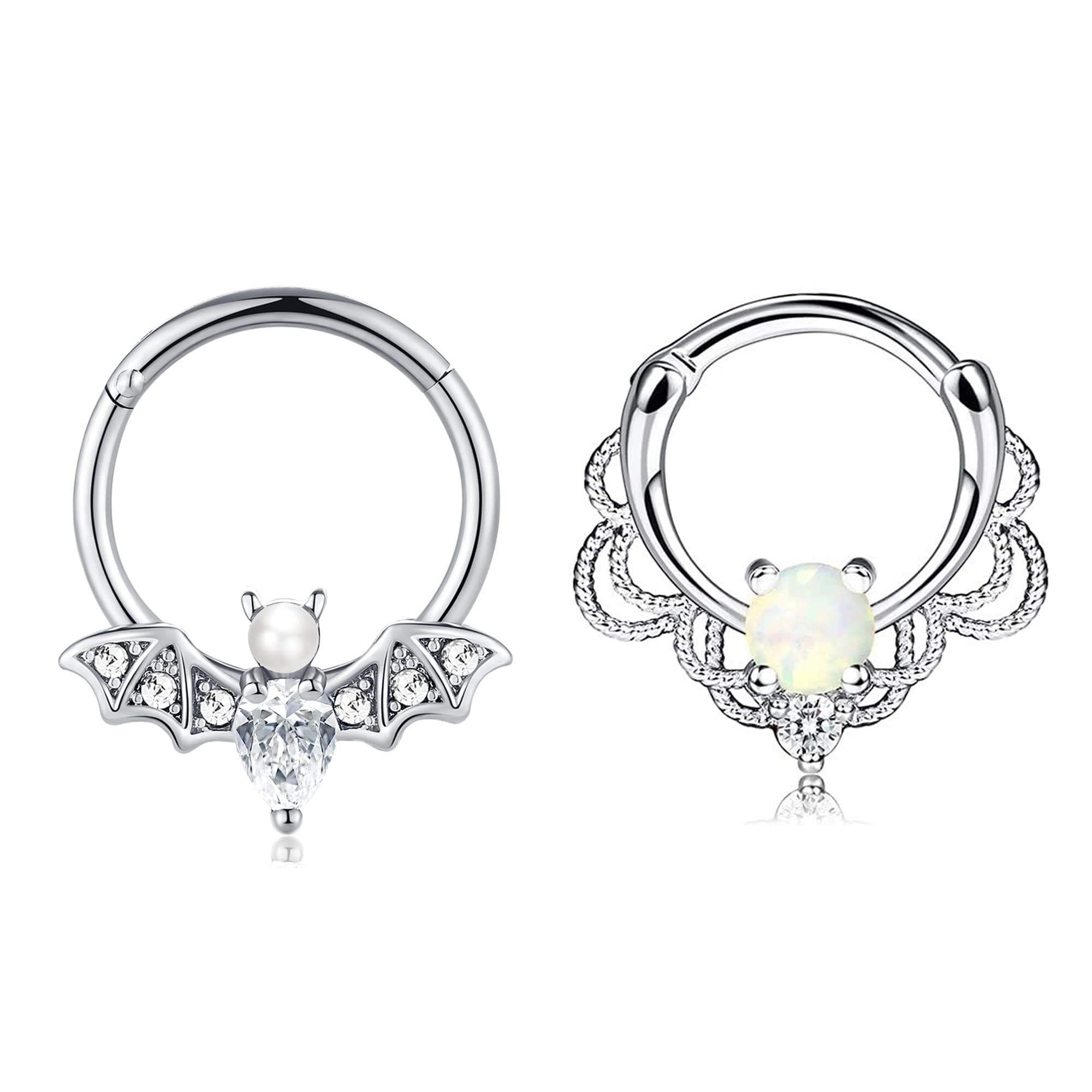 16G Bat & Dragon Claw Septum Rings - Daith, Helix, Tragus, Rook Cartilage Piercing Jewelry for Men & Women | Gothic Body Jewelry for Parties, Concerts & Alternative Fashion