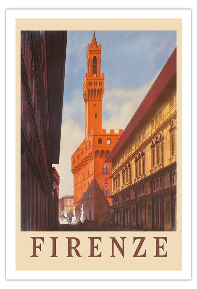 Vintage Florence Italy Travel Poster - Palazzo Vecchio Old Palace Fine Art Print (1938) - 30x44in Matte Paper Unframed - Perfect for Home Decor, Office Wall Art & Italian Renaissance Lovers