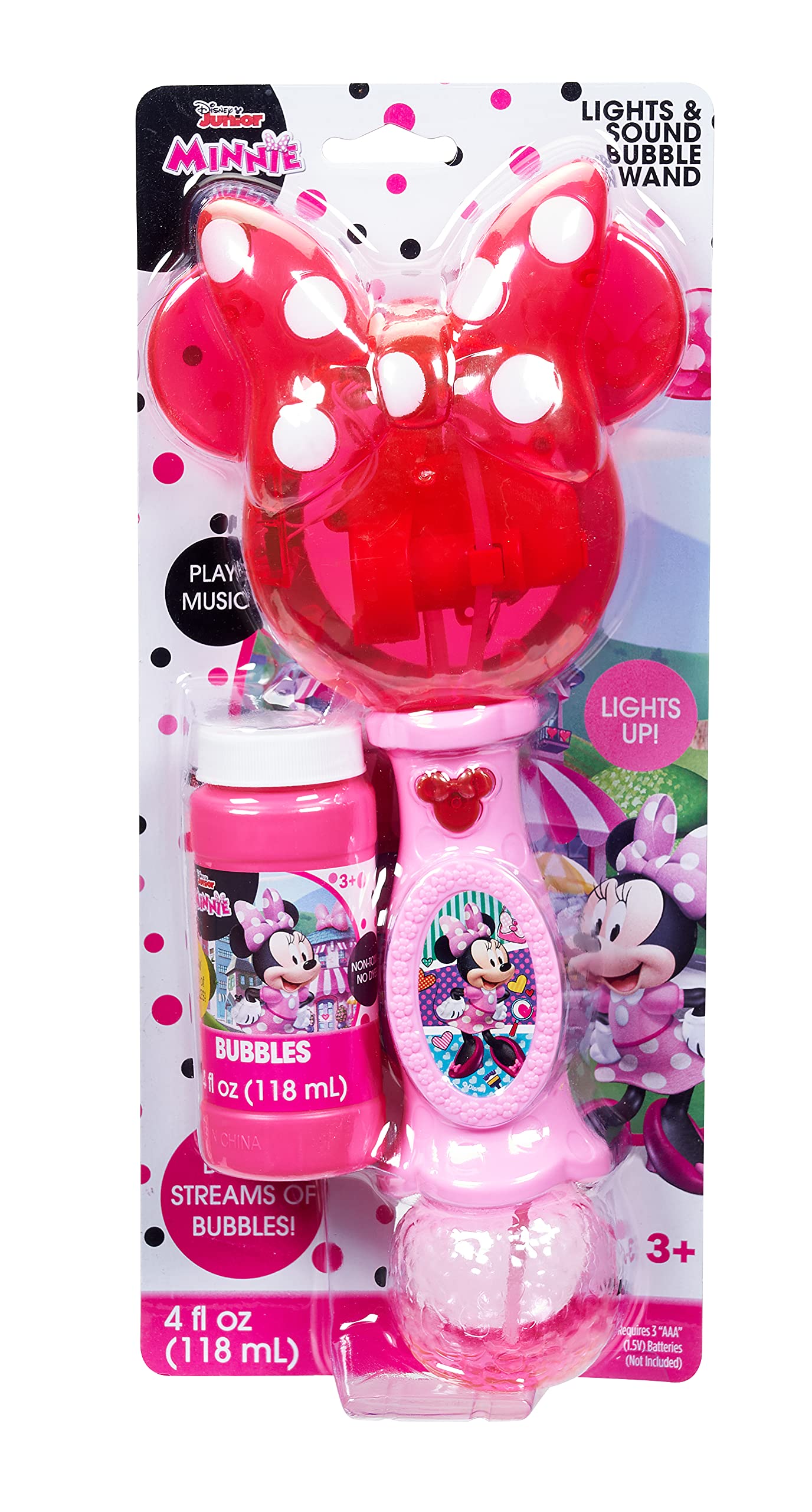 Disney Minnie Mouse Light Up Bubble Wand with Music & Sound Effects - Includes Bubble Solution - Fun Outdoor Toy for Toddlers & Kids - Perfect for Birthday Parties, Parks & Playtime