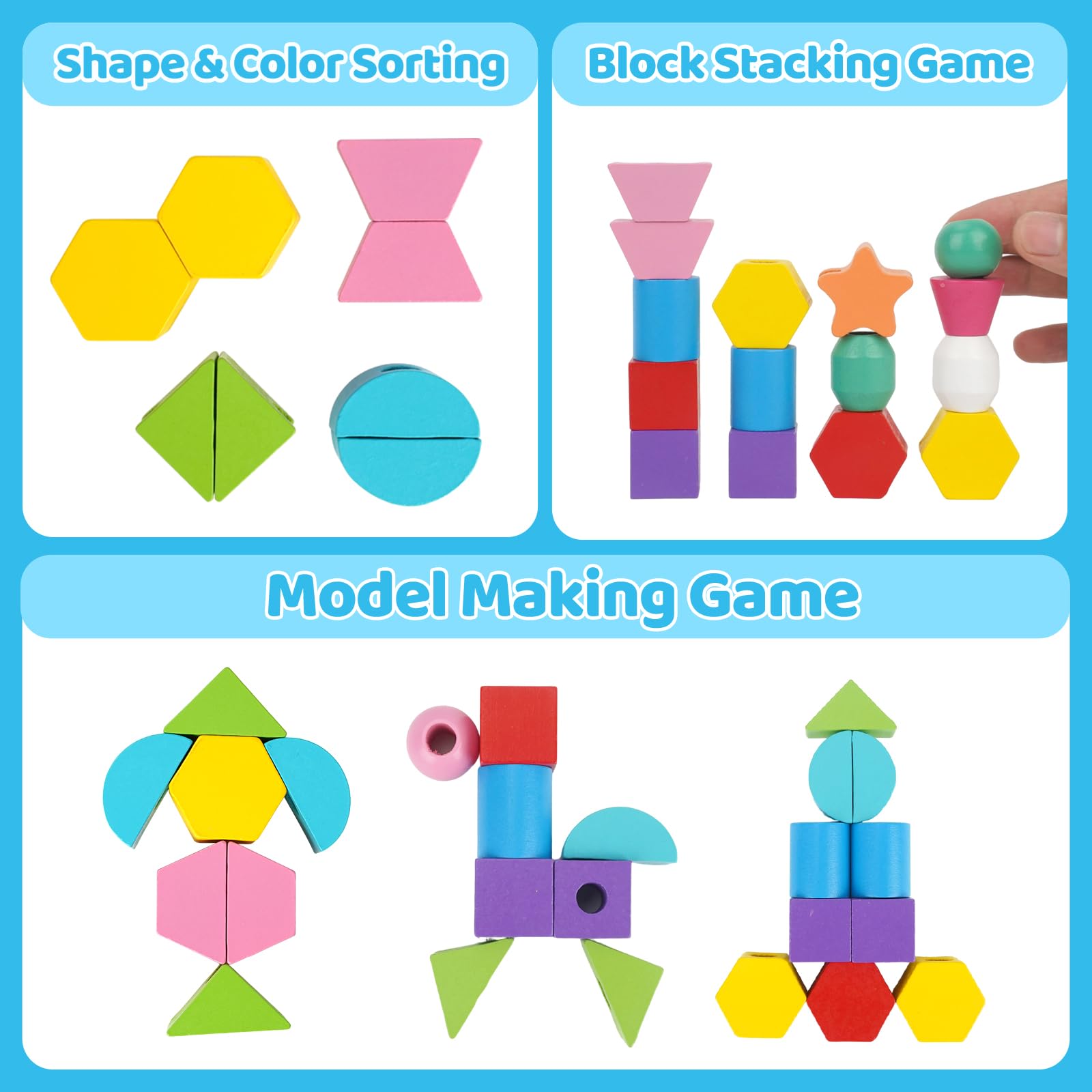 Montessori Wooden Beads Sequencing Toy Set for Toddlers Ages 2-4 - STEM Preschool Learning Toy with Lacing Beads, Stacking Blocks & Shape Matching - Perfect Birthday Gift for Boys & Girls | Classroom & Homeschool Educational Activities
