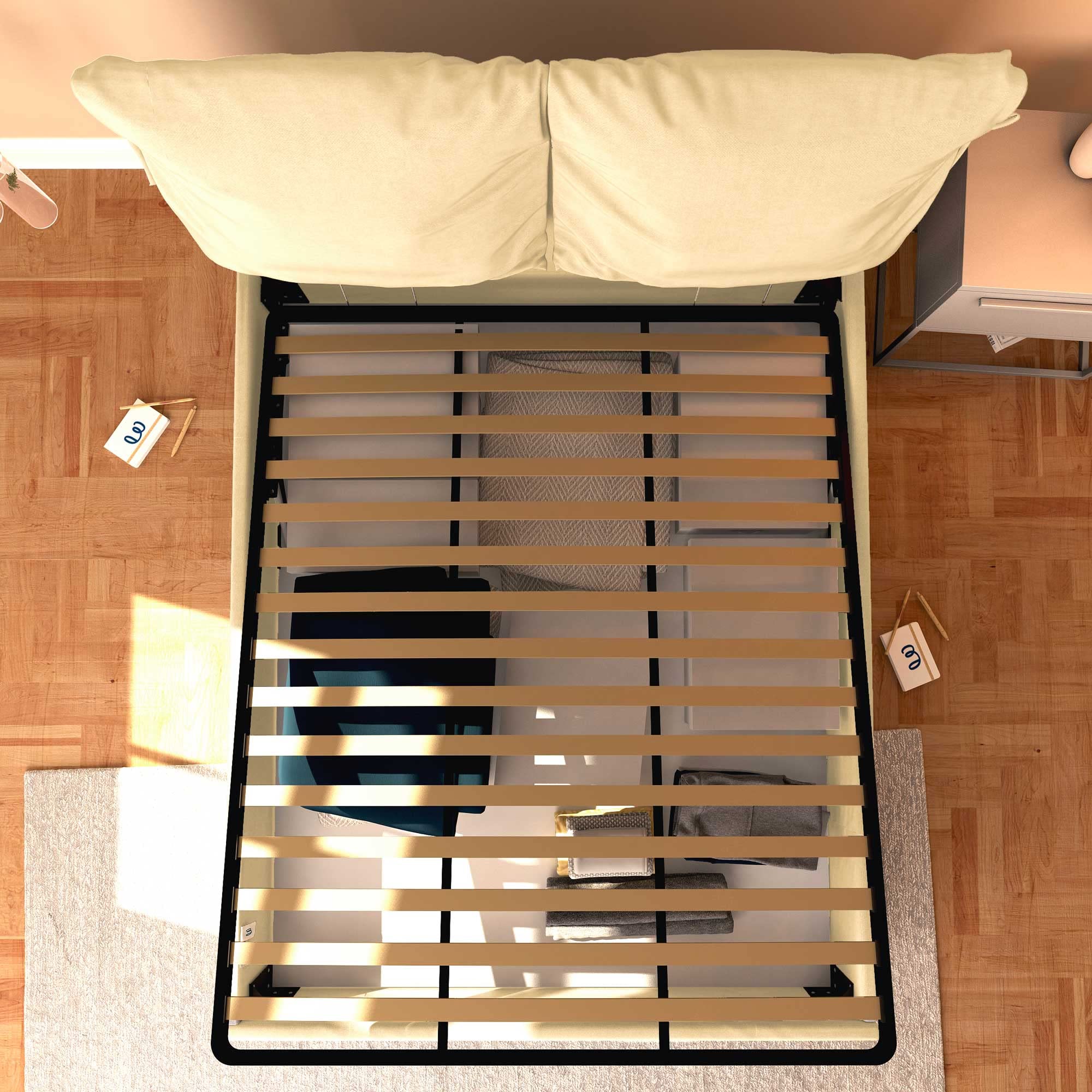 Baldiflex Licia Soft Single Bed with Storage, Synthetic Leather Upholstery, Slatted Base for Single Mattress, 160 x 200 cm, Cream - Perfect for Small Bedrooms, Guest Rooms & Studio Apartments