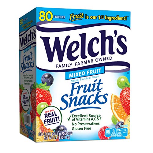 Welch's Mixed Fruit Snacks - Gluten Free, Bulk Pack of 80 Single Serve Bags (0.9 oz Each) | Healthy On-the-Go Snack for Kids Lunch, School, Travel & Office