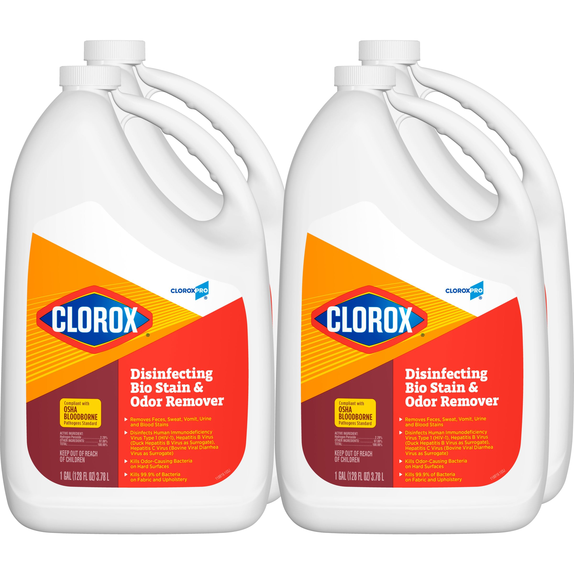 CloroxPro Disinfecting Bio Stain & Odor Remover Spray Refill - 128oz (4-Pack) | Healthcare, Industrial & Home Cleaning | Kills Germs & Eliminates Odors | Ideal for Hospitals, Schools & Offices
