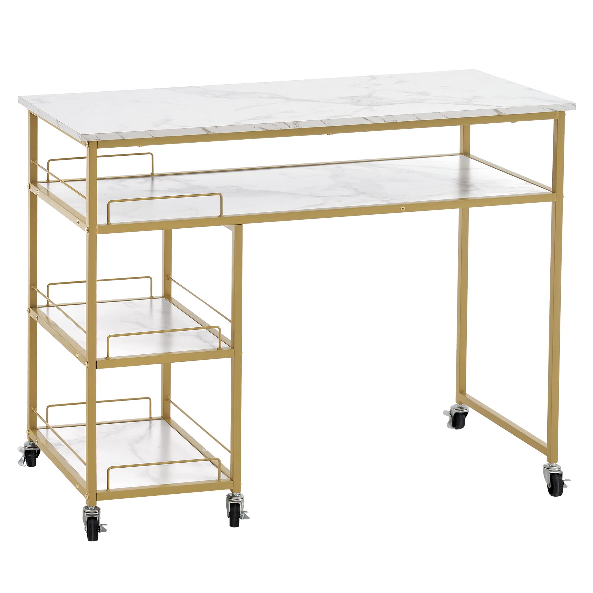 BarberPub Multifunctional Nail Table with Rolling Wheels - Portable Spa Beauty Manicure Desk & Modern Simple Makeup Station 2401 (White) - Perfect for Salon, Home Spa & Professional Nail Technicians