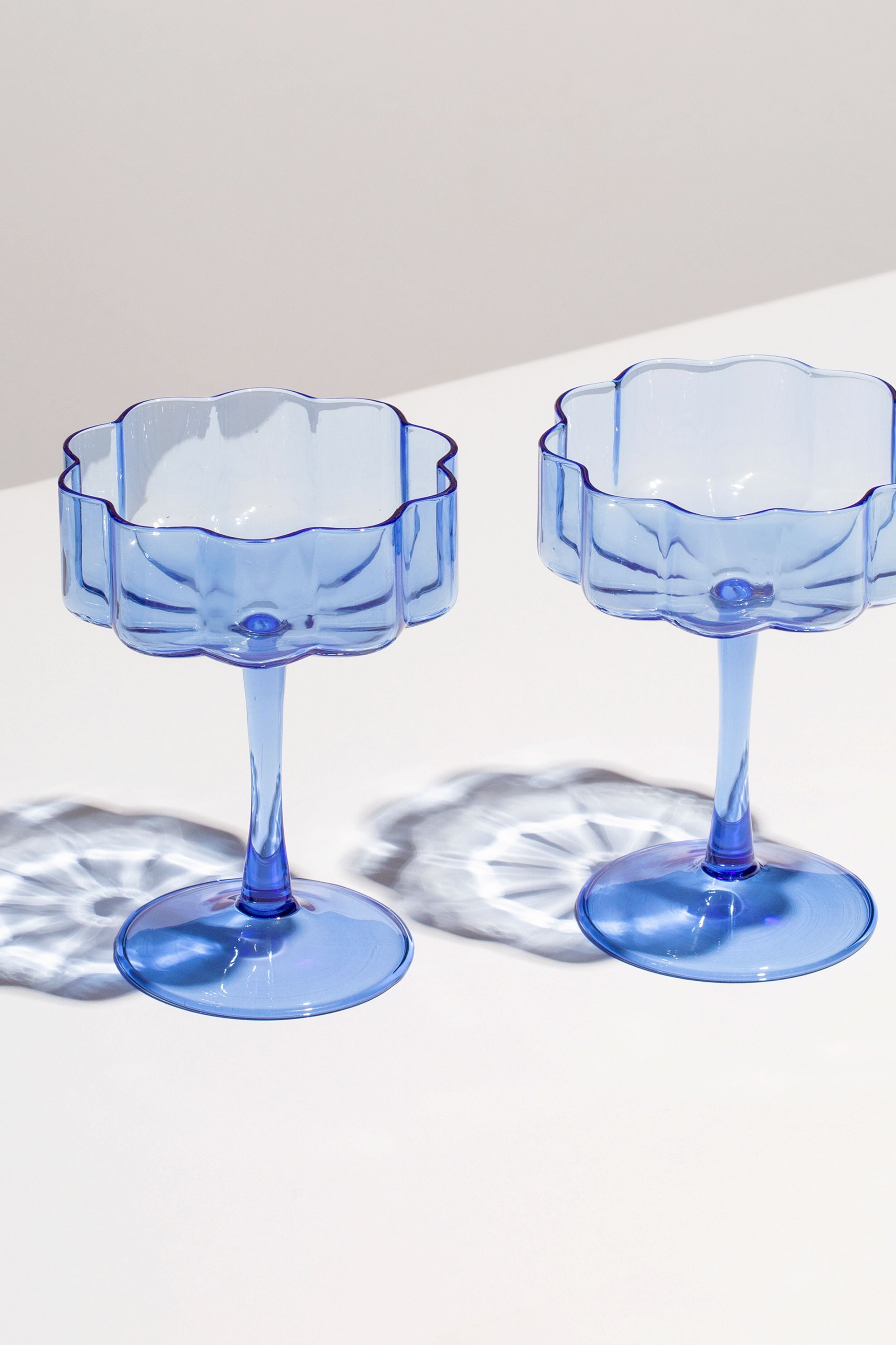 Premium Blue Wave Coupe Glasses (Set of 2) - Elegant Cocktail & Wine Drinking Glasses for Parties, Weddings & Home Bar Use