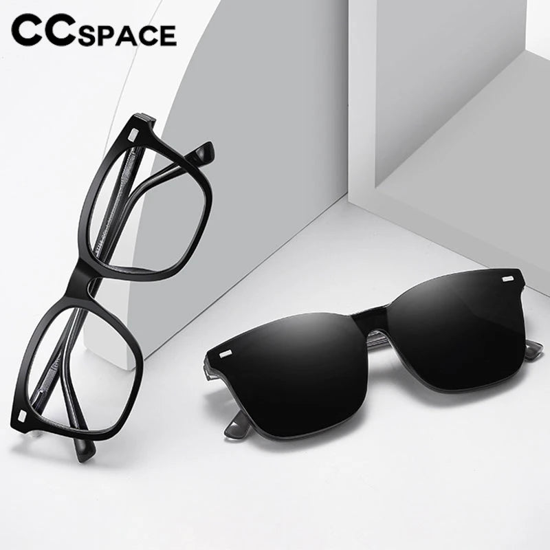 CCSpace Women's Square Full Rim Eyeglasses with Clip-On Sunglasses - Lightweight TR90 Alloy Frame - Fashionable Reading Glasses for Work, Driving & Outdoor Activities