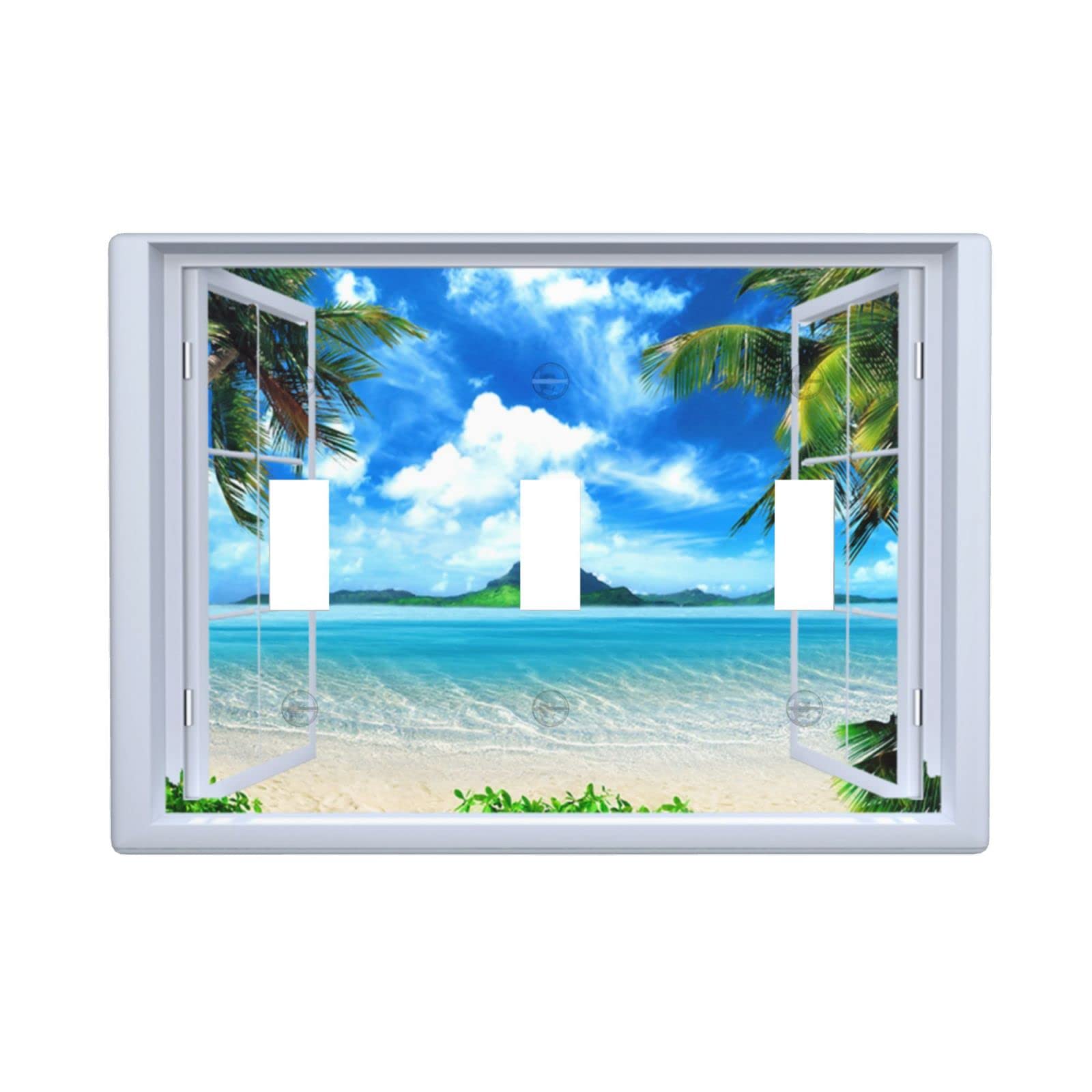 Tropical Beach Ocean View Decor Light Switch Plate Cover - Triple Gang Toggle Switch Wall Plate for Coastal Home, Bathroom & Vacation Rental Decor