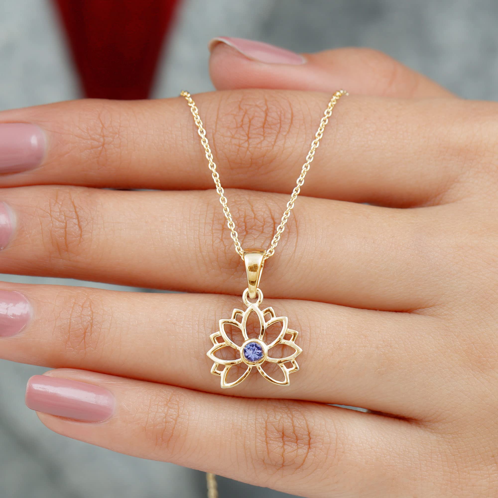 AAA Quality Tanzanite Lotus Flower Necklace for Women - Sterling Silver Pendant with 18 Inch Chain - Elegant Jewelry Gift for Birthday, Anniversary & Special Occasions