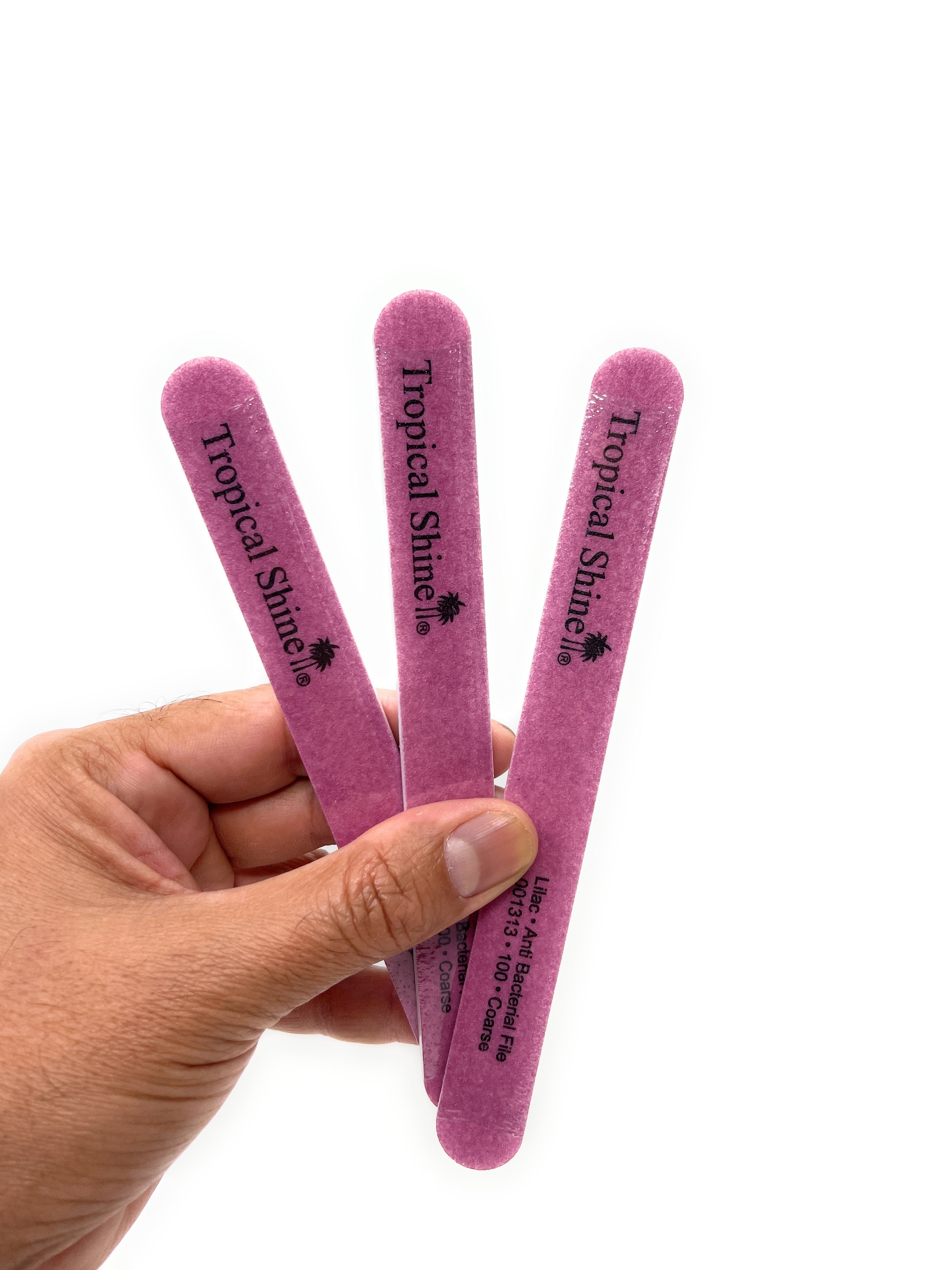 100 Grit Nail Files Set - Tropical Shine Antibacterial Washable Nail Boards for Fingers & Toes (Lilac, 3-Pack) - Perfect for Manicures, Pedicures & Nail Care at Home or Salon
