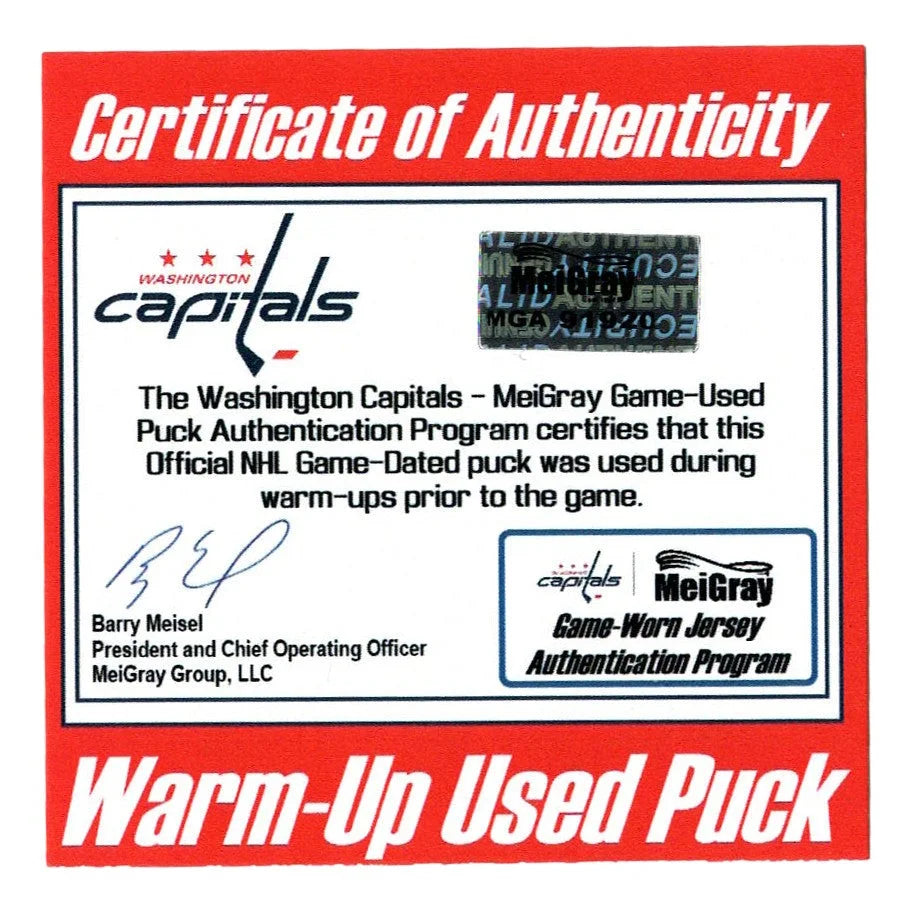 Logan Thompson Autographed Washington Capitals Game-Used Puck - First NHL Win Debut - Collectible Hockey Memorabilia for Fans & Sports Enthusiasts - Perfect for Display, Gifts, and Sports Collections