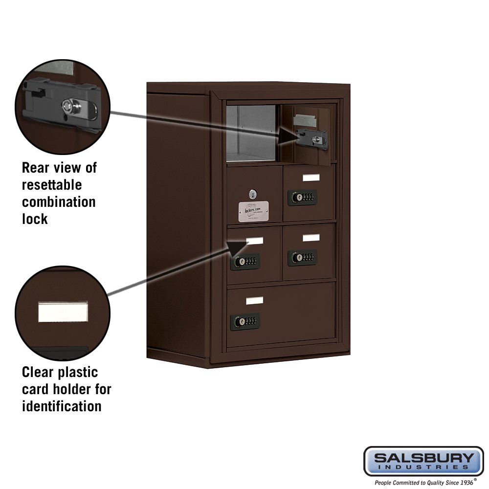 Salsbury Industries 19148-07ZSC 4-Unit Surface Mounted Cell Phone Access Panel with Resettable Combo Locks & 8-Inch Diameter Compartments in Bronze - Secure Storage for Offices, Schools, and Gyms