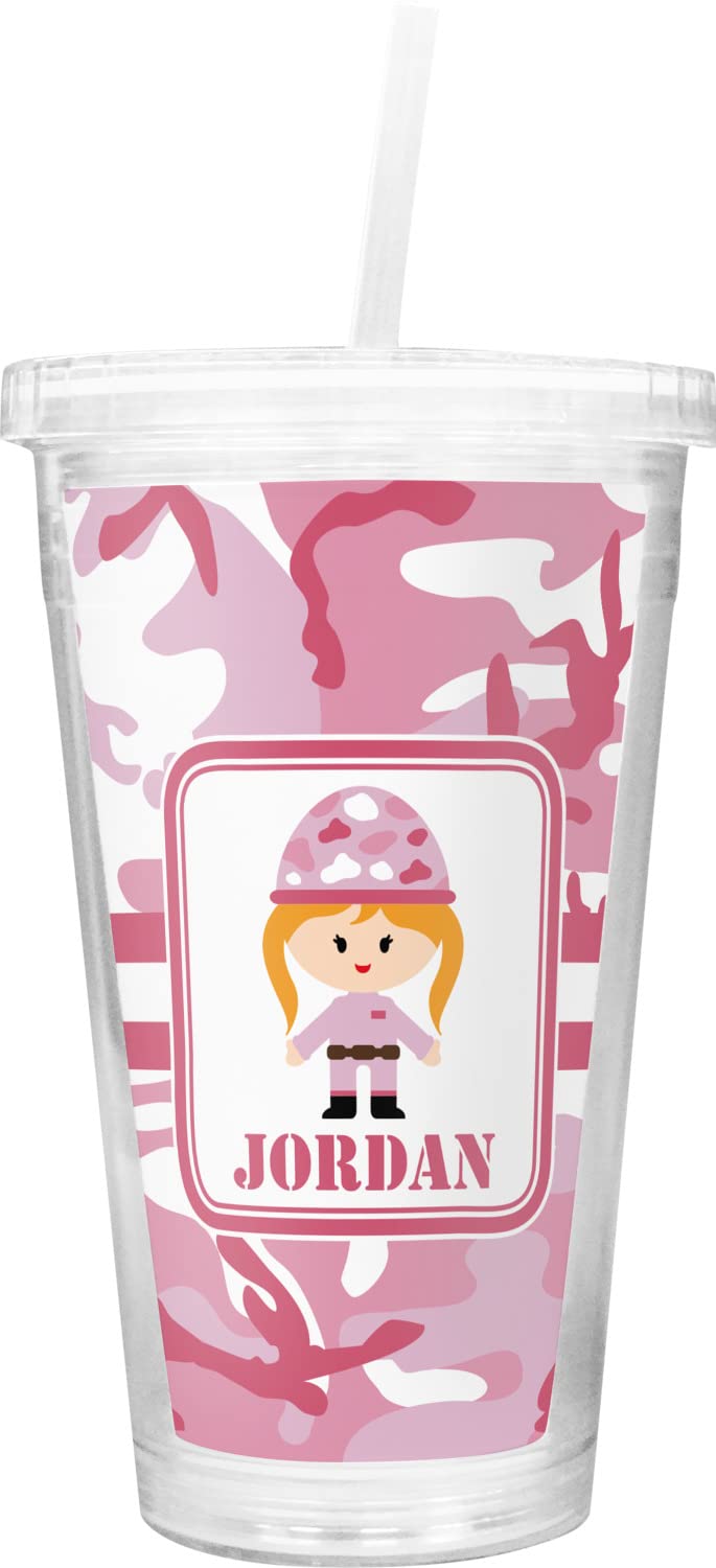 Custom Pink Camo Stainless Steel Double Wall Insulated Tumbler with Straw & Lid - Perfect for Gym, Hiking, Office & Outdoor Activities