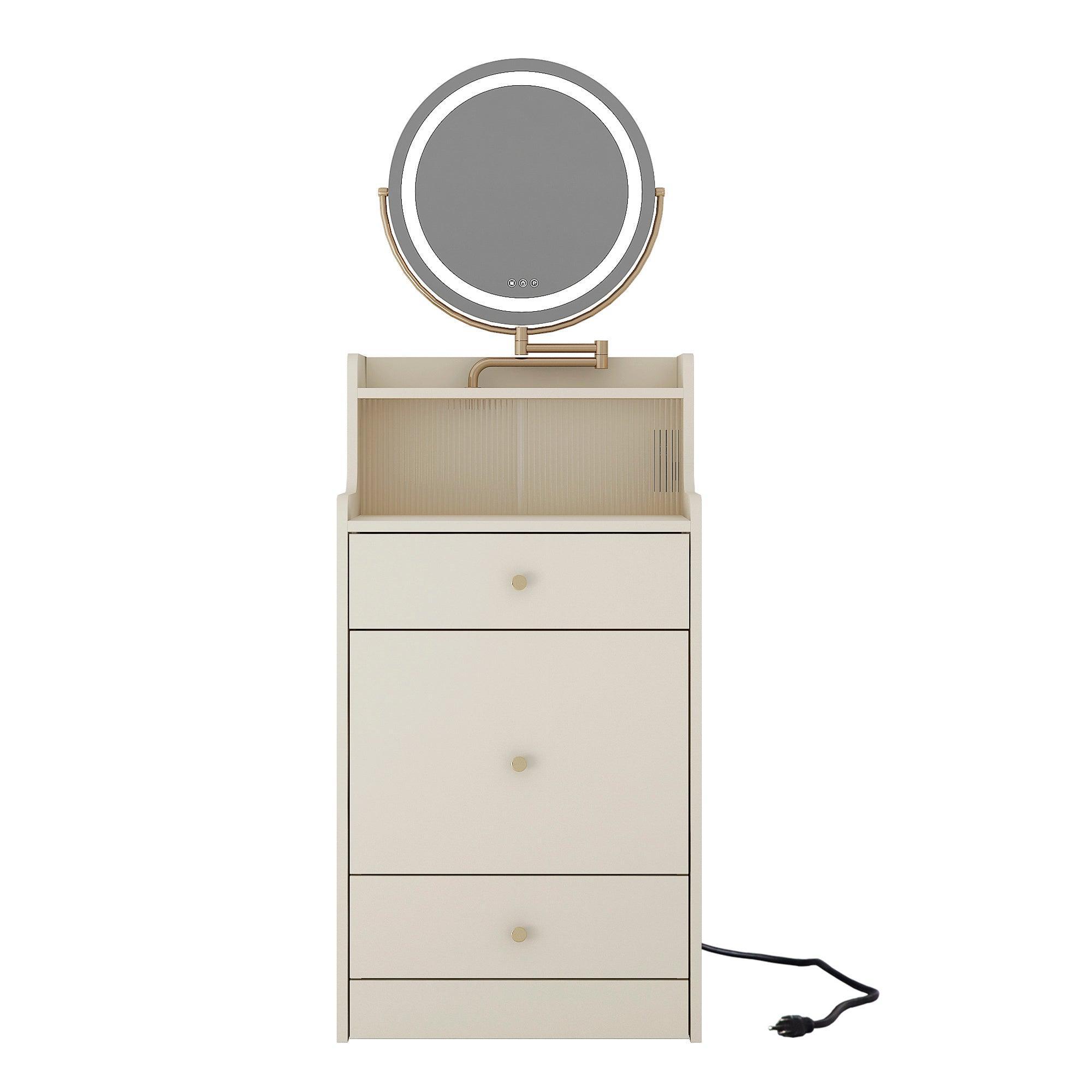 3 in 1 Vanity Desk with LED Mirror, 3 Drawers & Upholstered Stool - Compact Makeup Dressing Table with Lights for Bedroom, Bathroom & Dorm Room Organization