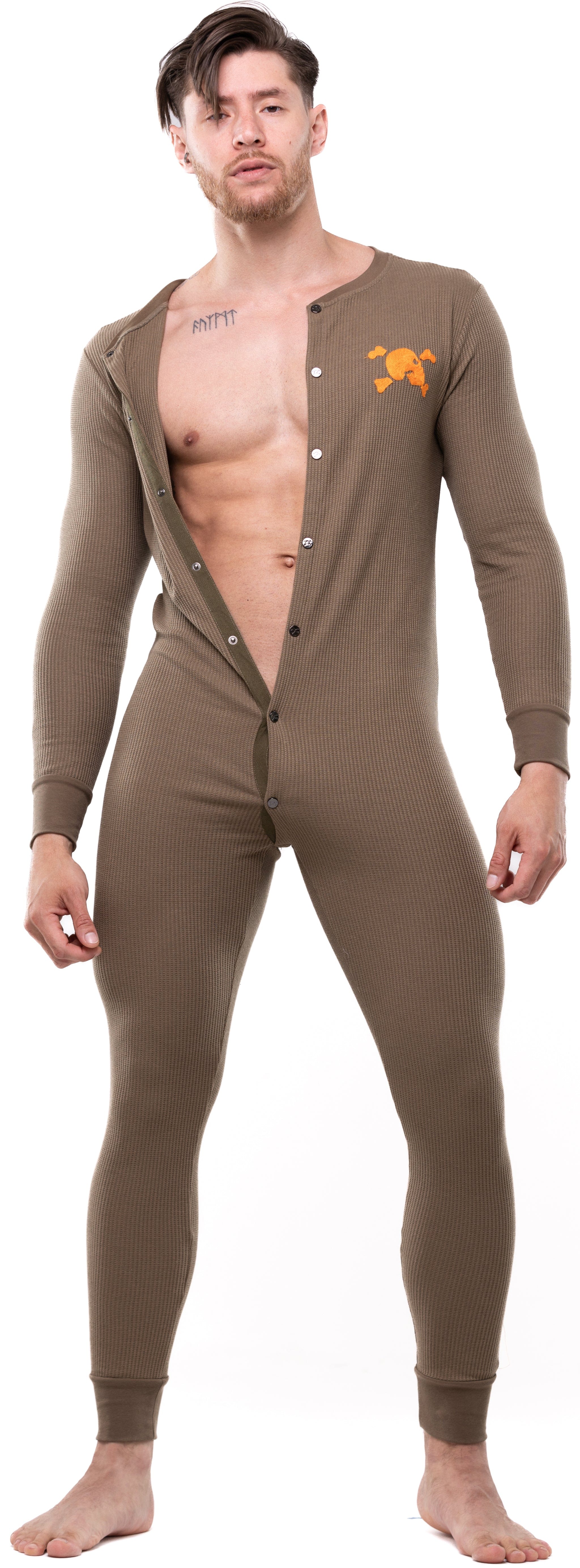 S&B Signature Union Suit for Men - Army Green Thermal Underwear Set, Winter Base Layer for Outdoor Activities, Hunting, and Camping