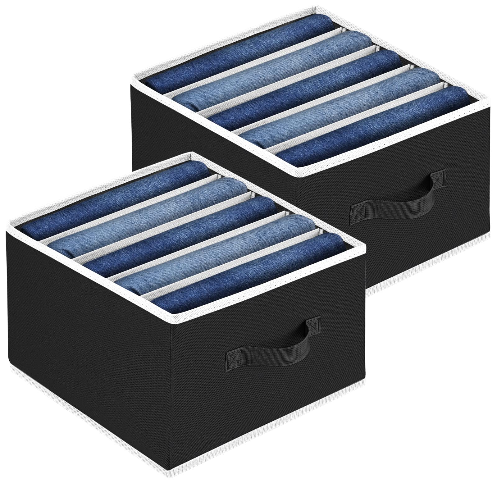 Foldable Fabric Drawer Organizer for Clothes & Jeans - 2 Pack Black Wardrobe Storage Bins with Handles | Closet Organization for Sweaters, T-Shirts & More | Perfect for Bedroom, Closet & Travel Storage
