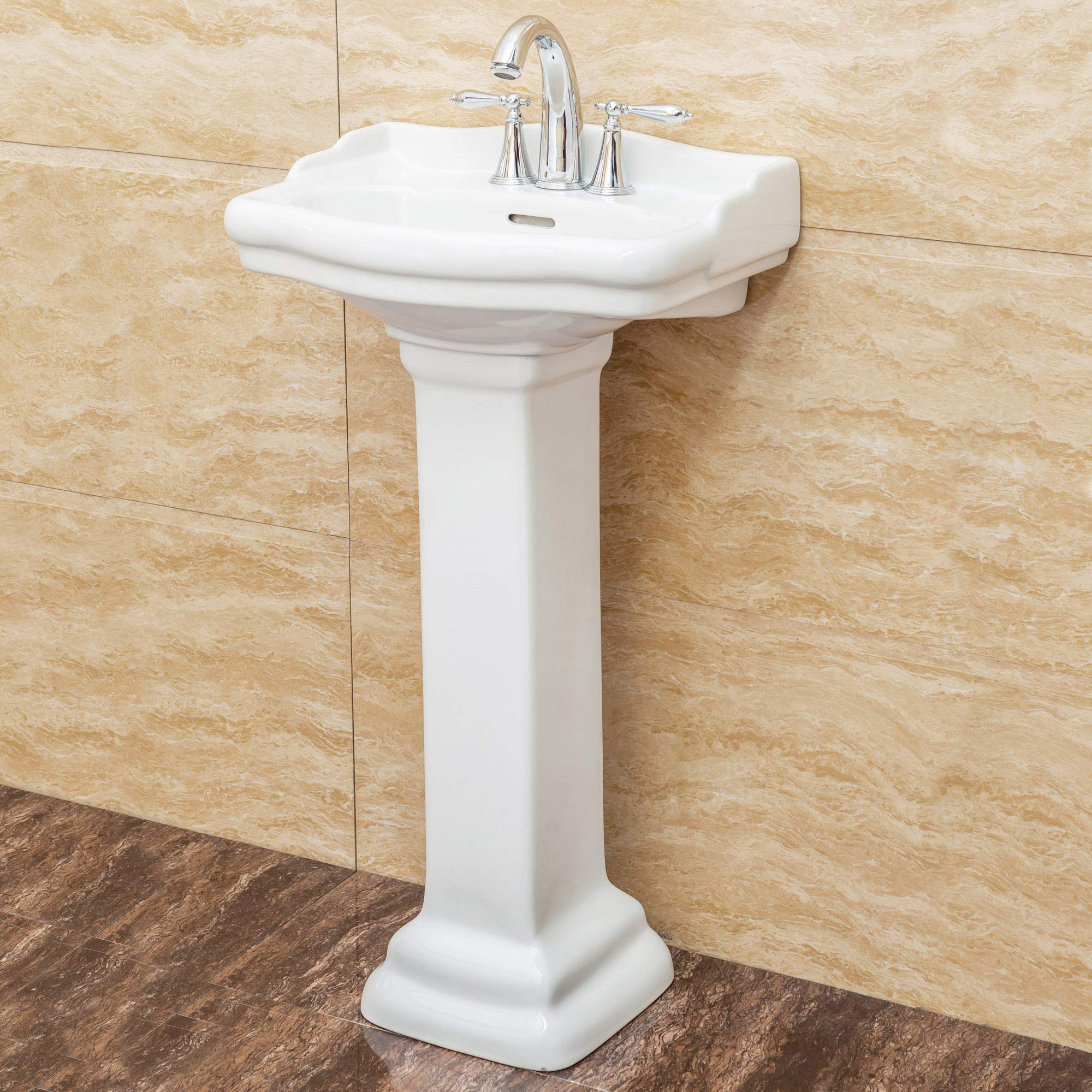 Fine Fixtures Roosevelt 18-Inch Pedestal Bathroom Sink - Durable Vitreous China Ceramic with 4-Inch 3-Hole Faucet - Modern Small Vanity for Powder Rooms, Guest Baths & Space-Saving Designs