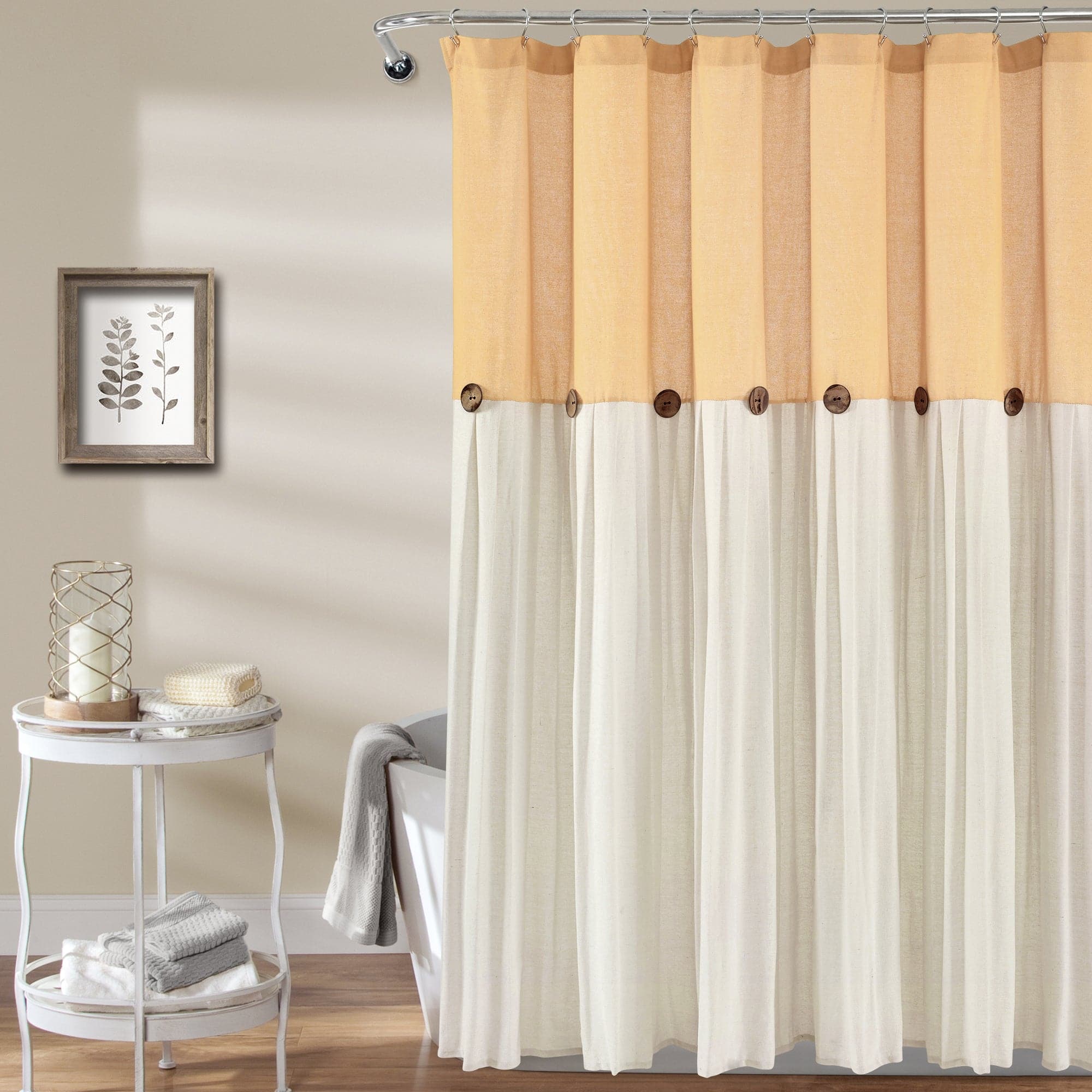 Linen Button Shower Curtain - Waterproof Bathroom Decor for Modern & Farmhouse Style - Perfect for Home, Apartment, and Spa Use