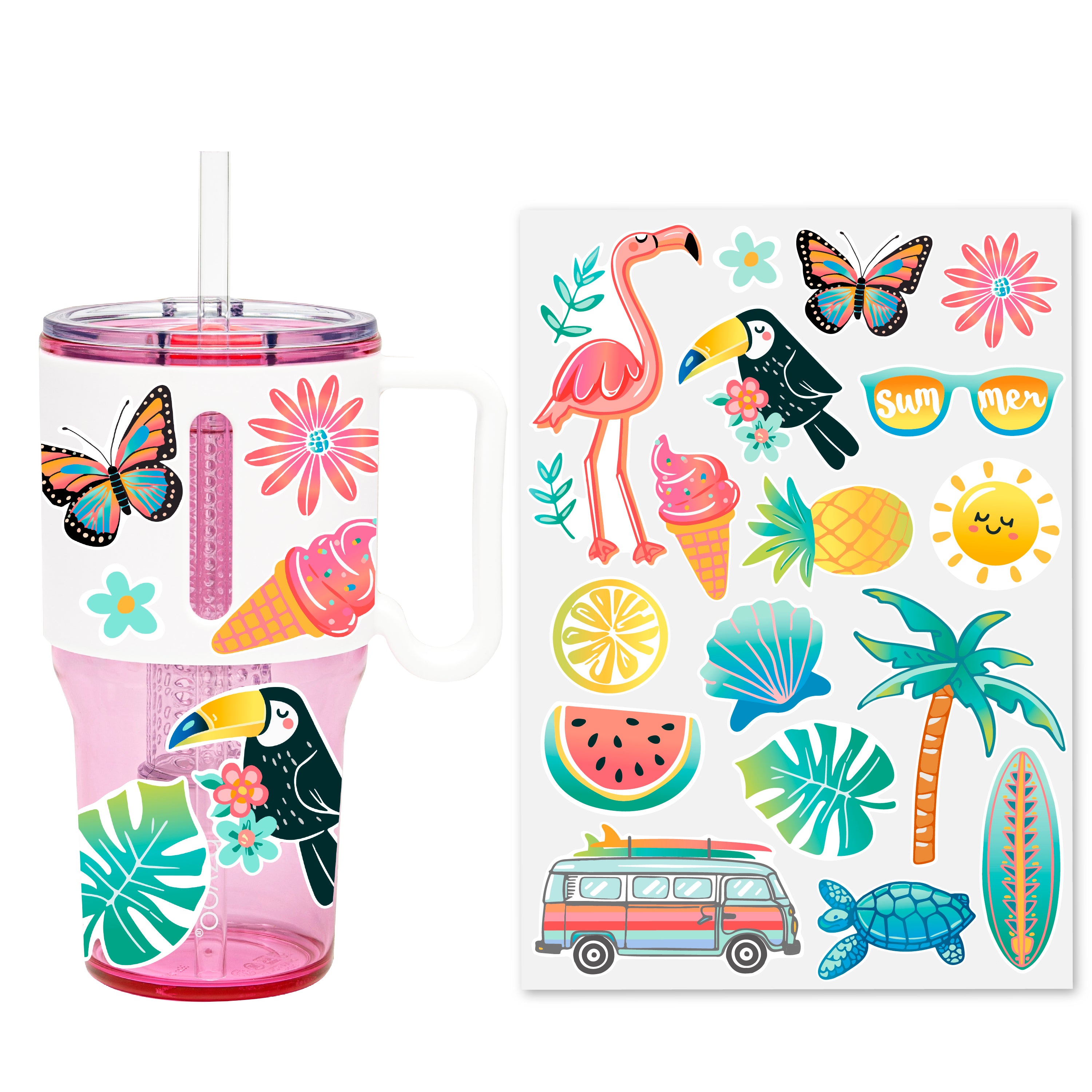35oz Clear Straw SipN'Infuse Tumbler with Lid - Pink Insulated Water Bottle for Gym, Hiking & Everyday Hydration