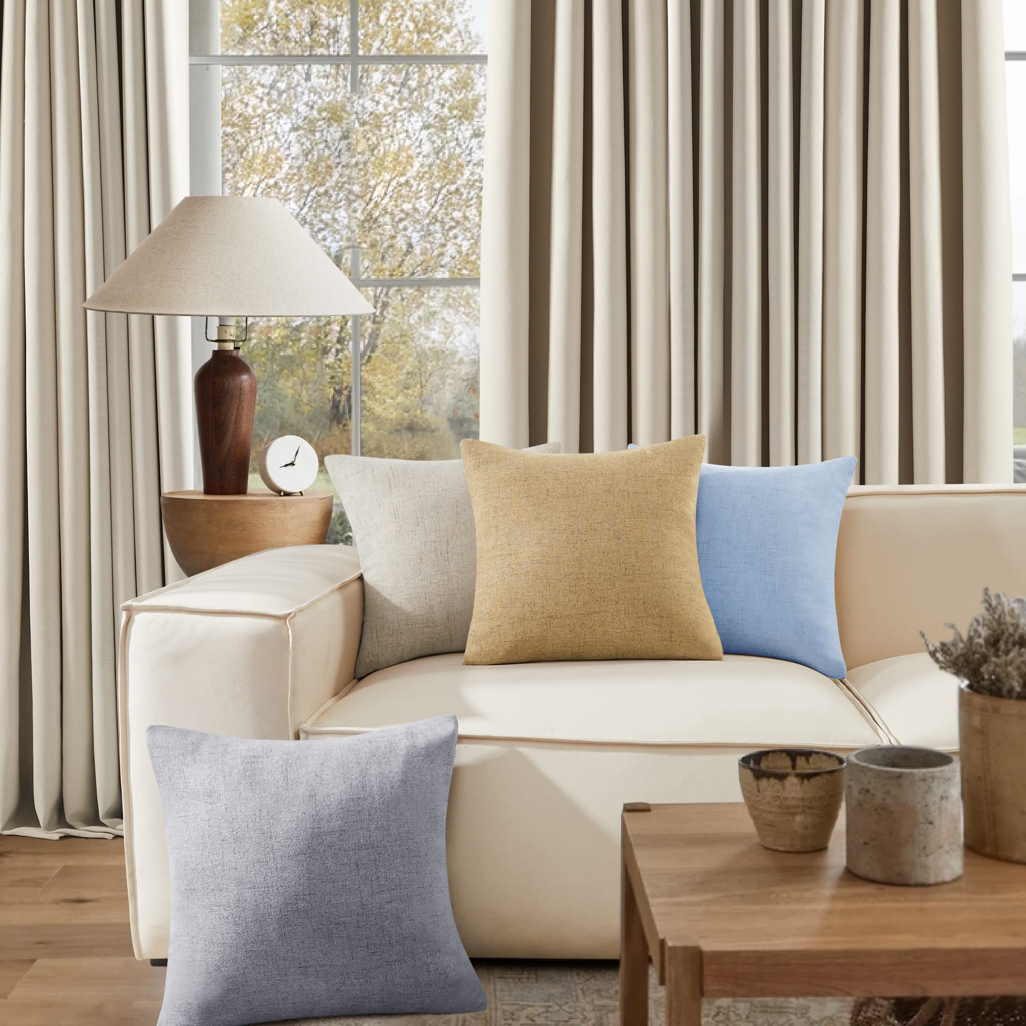 Deconovo 22x22 Inch Blue Throw Pillow Covers - Set of 4 Faux Linen Decorative Cushion Cases for Sofa, Bed & Home Decor (Sky Blue, No Insert) - Perfect for Living Room, Bedroom & Cozy Spaces