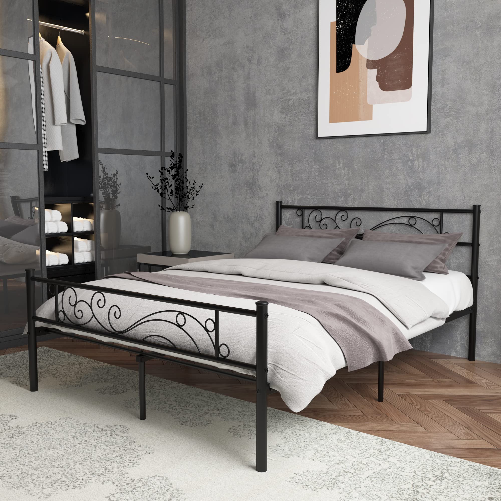 Weehom Full Size Metal Bed Frame with Headboard & Footboard - Sturdy Platform Bed Base, No Box Spring Needed - Black - Perfect for Modern Bedrooms & Guest Rooms