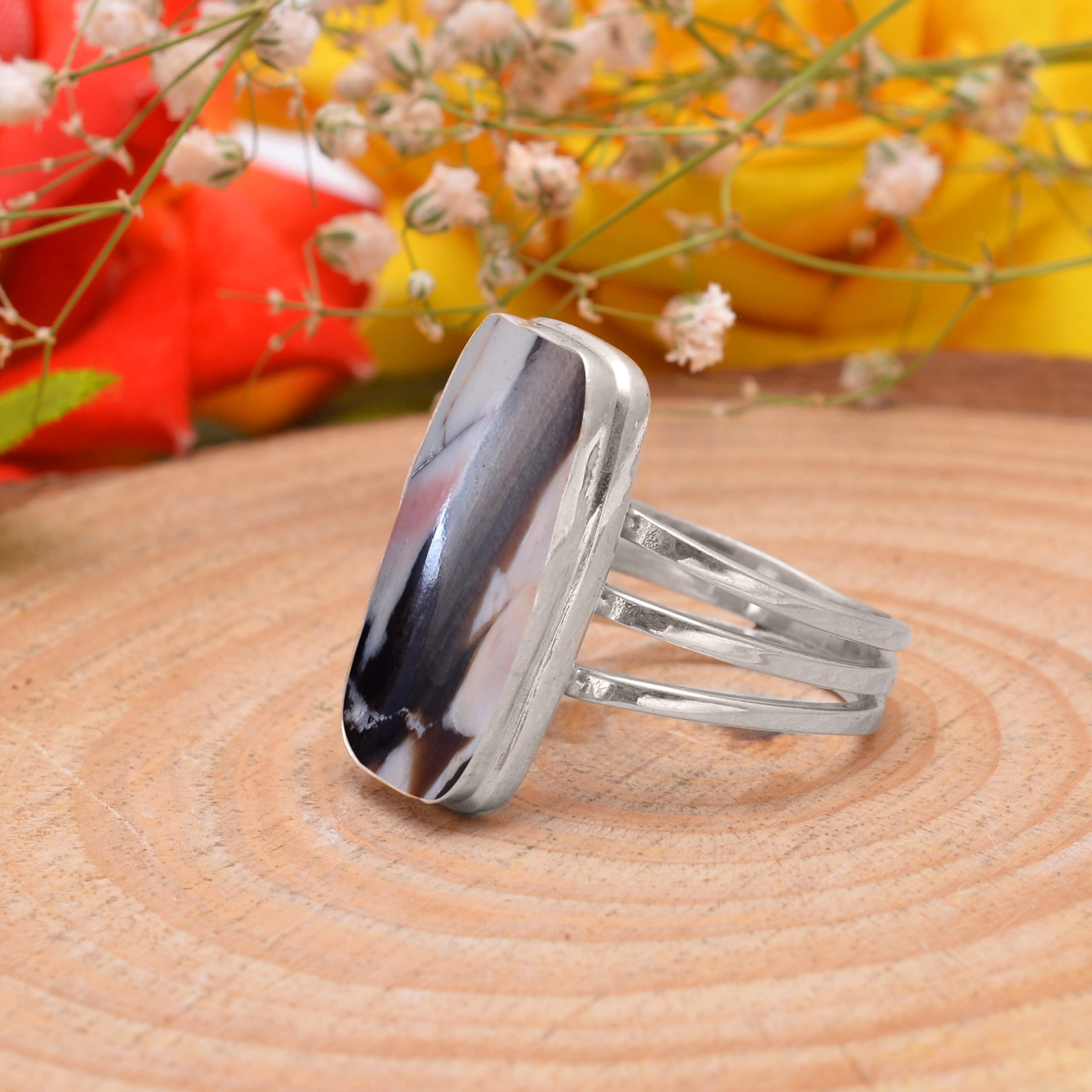 Veracity Jewelry Women's Peanut Wood Jasper Ring - 925 Sterling Silver Healing Meditation Jewelry with Coffee Color Jasper Gemstone (VSR-778) | Handmade Spiritual Jewelry for Yoga, Meditation & Positive Energy