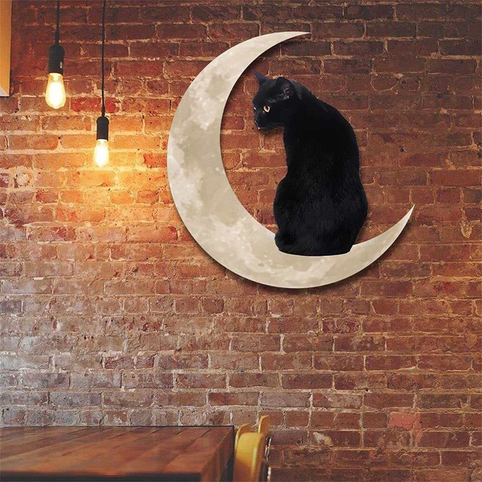11.8 Inch Black Cat on Moon Metal Wall Art Sculpture - Safety Certified Wrought Iron Wall Decor for Bathroom, Bedroom, Outdoor & Cabin - Elegant Gothic Home Decor for Halloween, Living Room & Office
