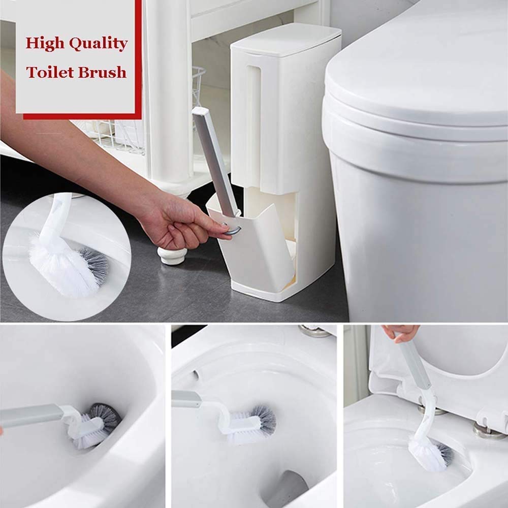 Multi-Functional Toilet Brush Set with Flip Handle, Liner Trash Can & Storage Box - Wide Opening for Easy Cleaning - Bathroom Essentials for Home & Commercial Use (Brown) - Perfect for Small Spaces, Apartments & Guest Bathrooms