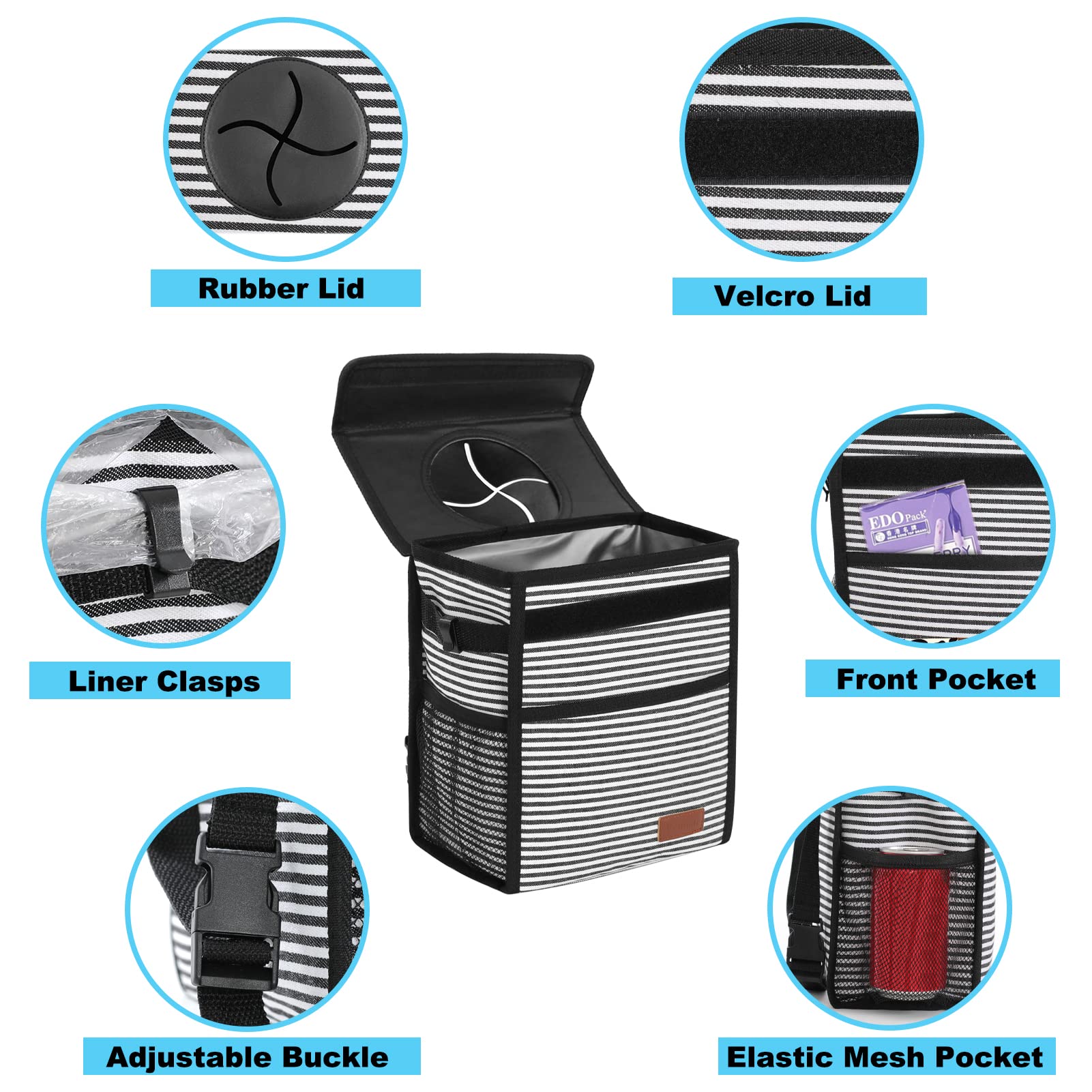 Leak-Proof Waterproof Car Trash Can with Lid - Collapsible Hanging Garbage Bag for SUV & Front Seat | Portable Car Organizer with Storage Mesh Pocket | Ideal for Road Trips, Commuting & Family Travel